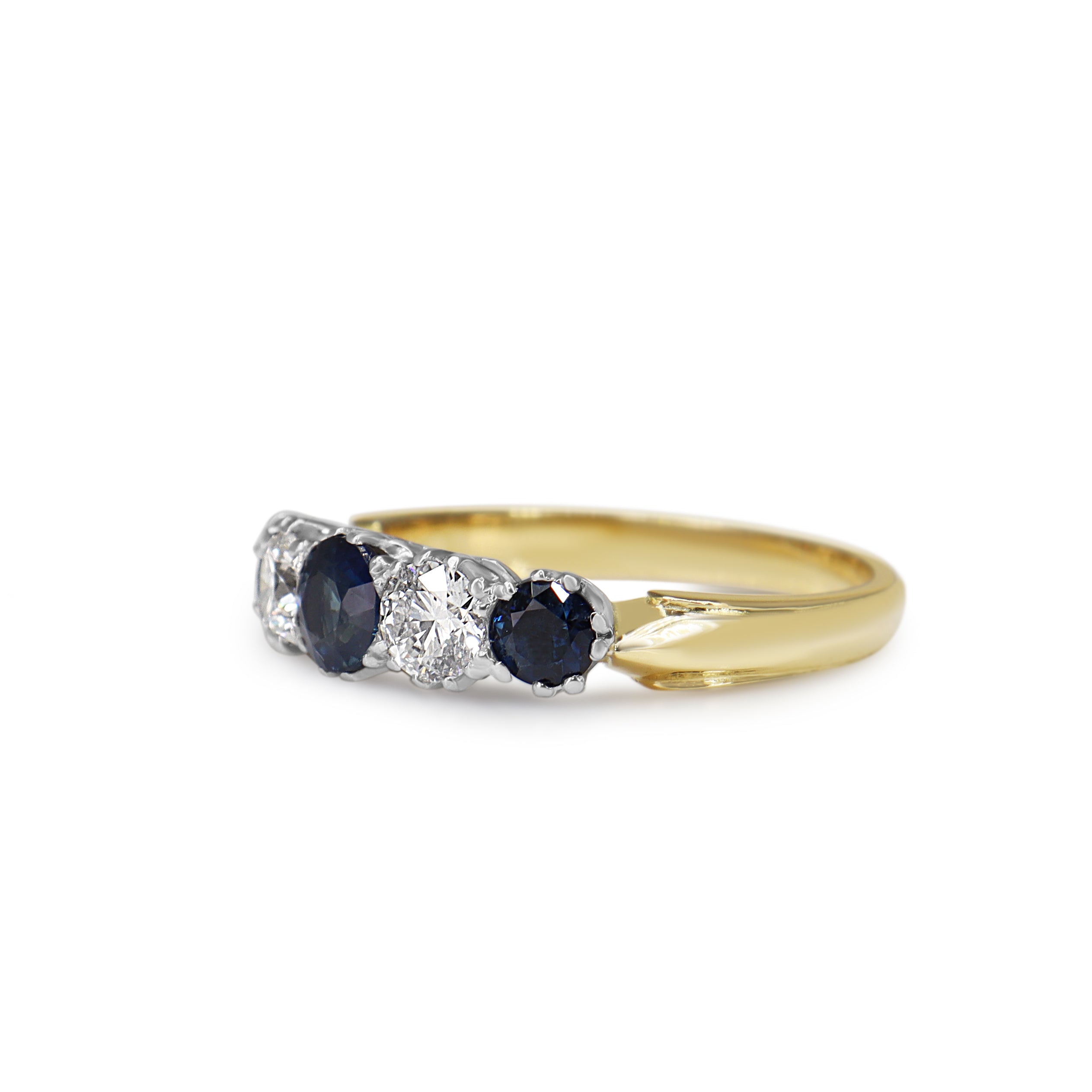 18ct Yellow and White Gold Sapphire and Diamond 5 Stone Ring
