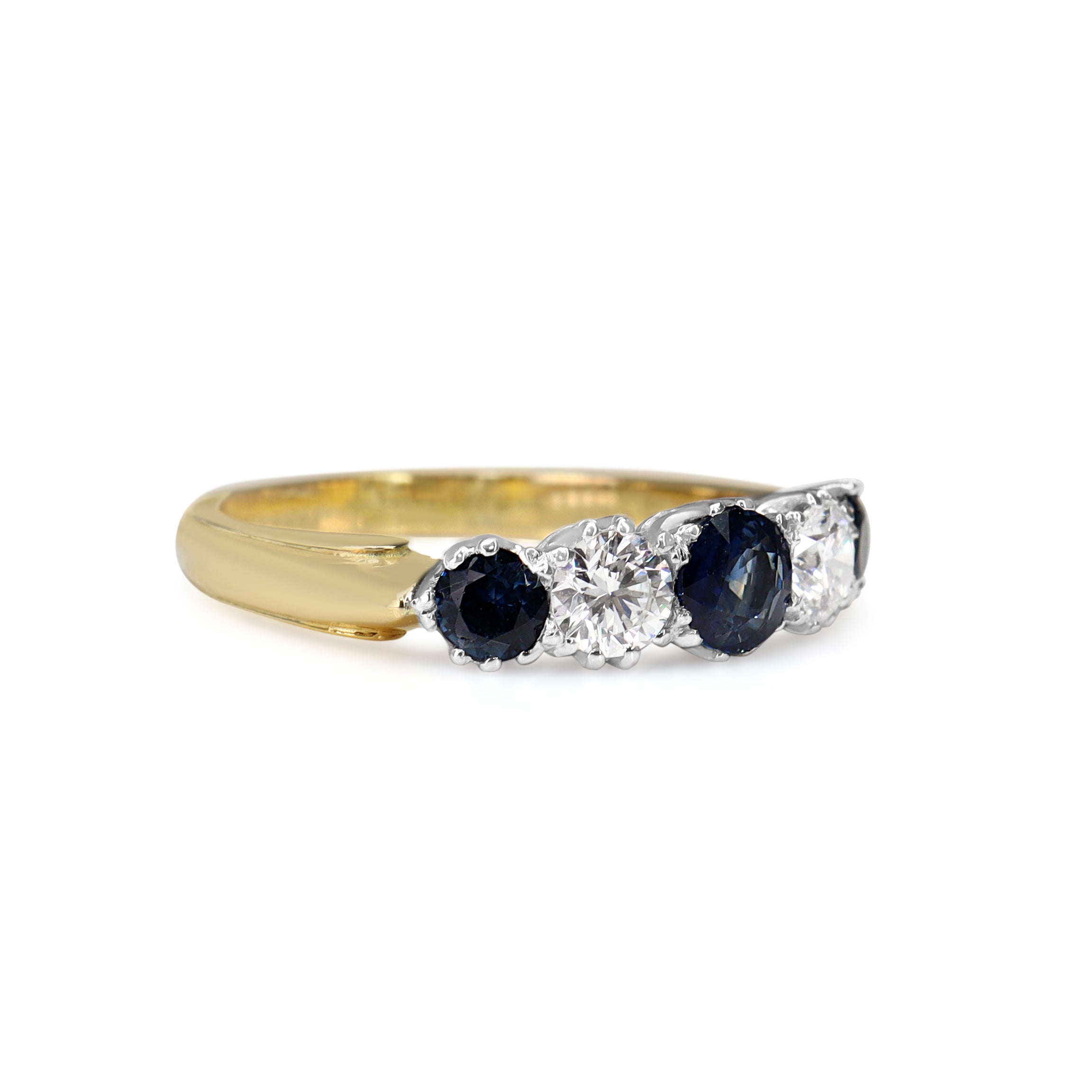18ct Yellow and White Gold Sapphire and Diamond 5 Stone Ring