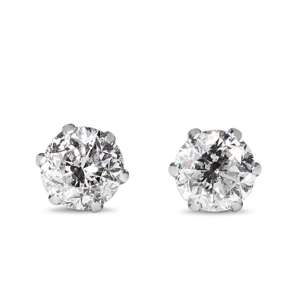 Platinum 2.00ct 6 Claw Diamond Stud Earrings with 18ct White Gold Backs
