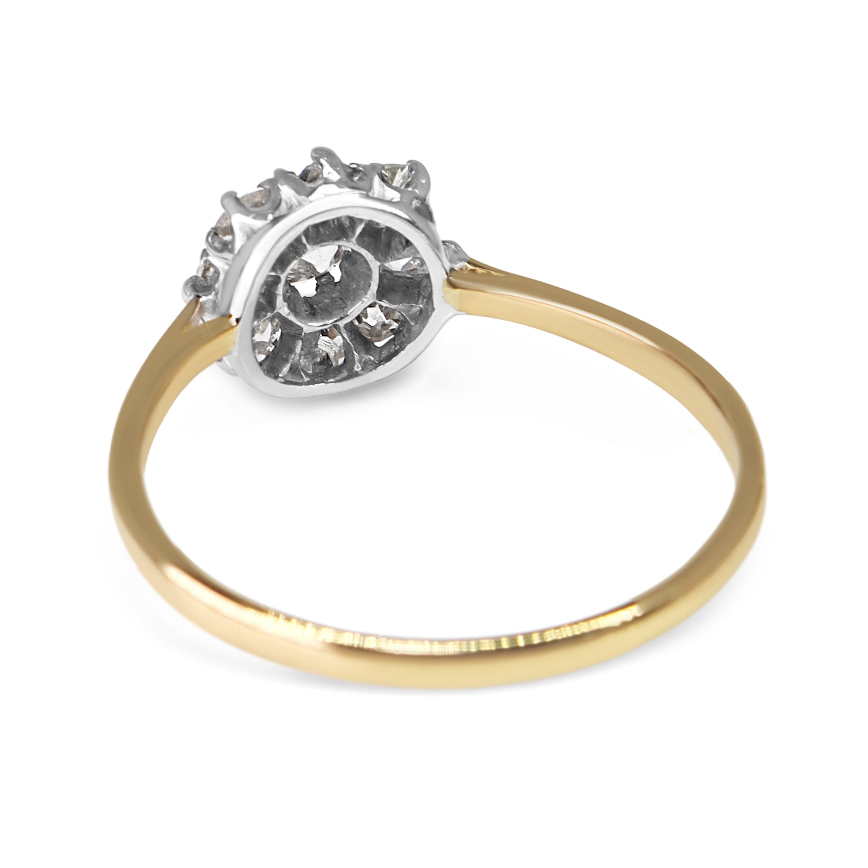 18ct Yellow Gold and Platinum Antique Old Cut Diamond Cluster Ring