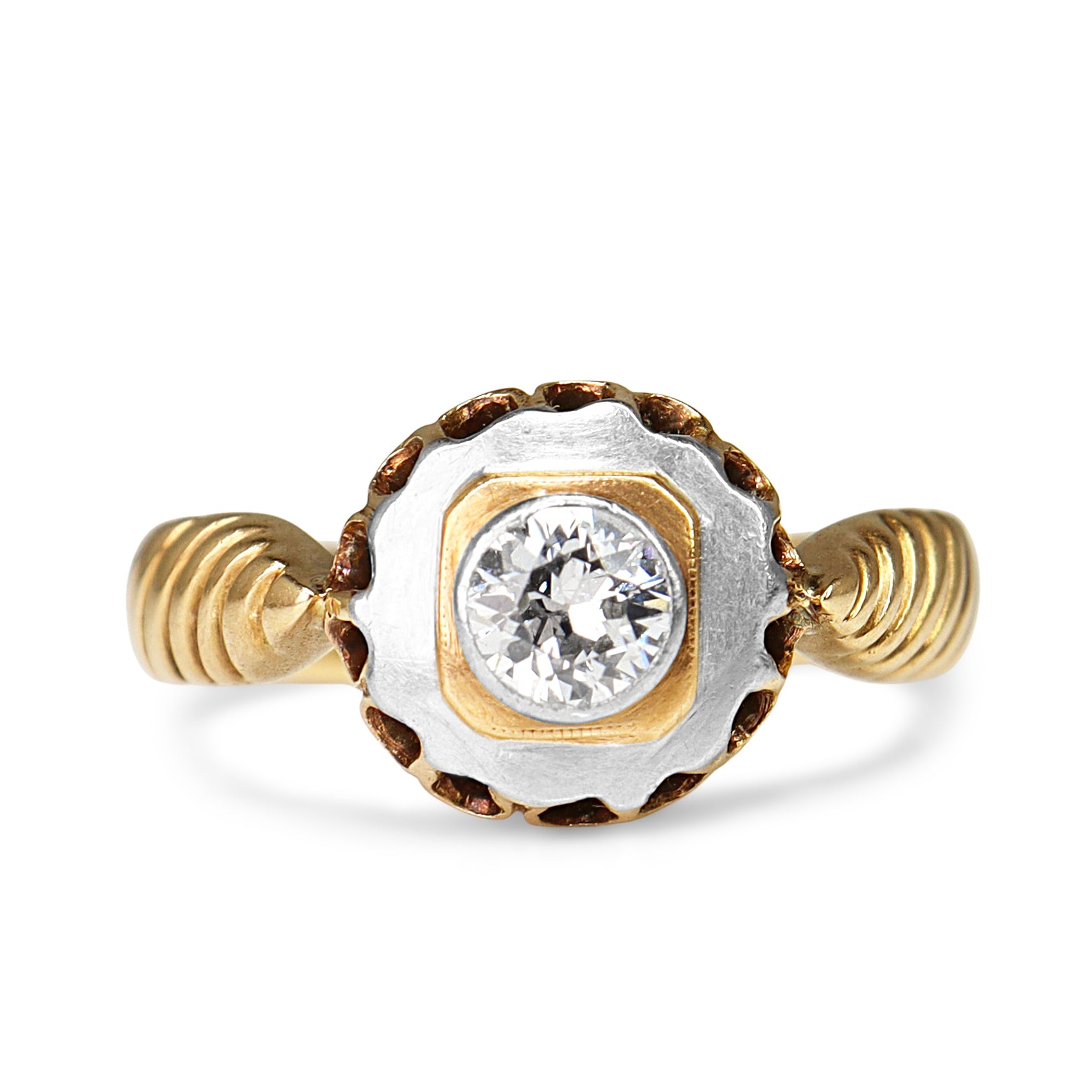 18ct Yellow and White Gold Art Deco Old Cut Diamond Ring