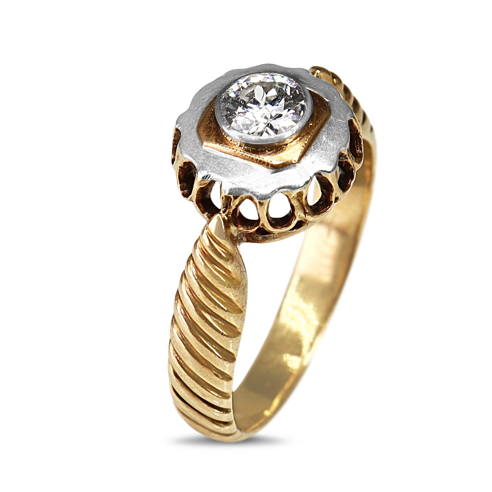 18ct Yellow and White Gold Art Deco Old Cut Diamond Ring
