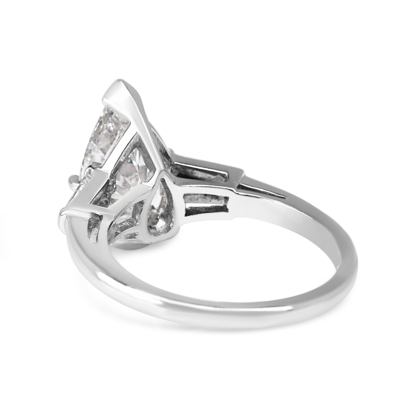 Platinum Lab Grown Pear and Baguette Cut Diamond 3 Stone Ring