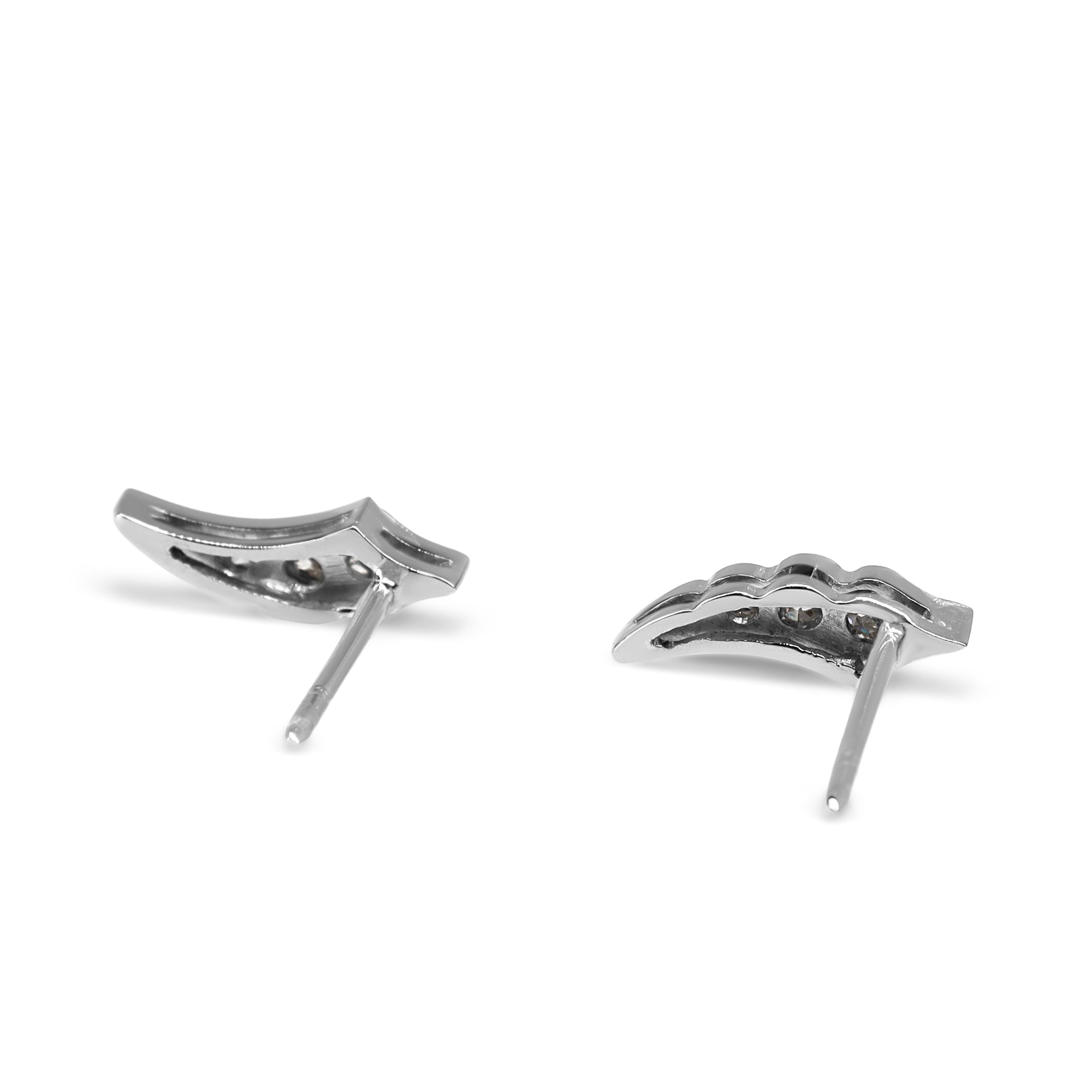 18ct White Gold Old Cut Diamond 'Wings' Climber Stud Earrings