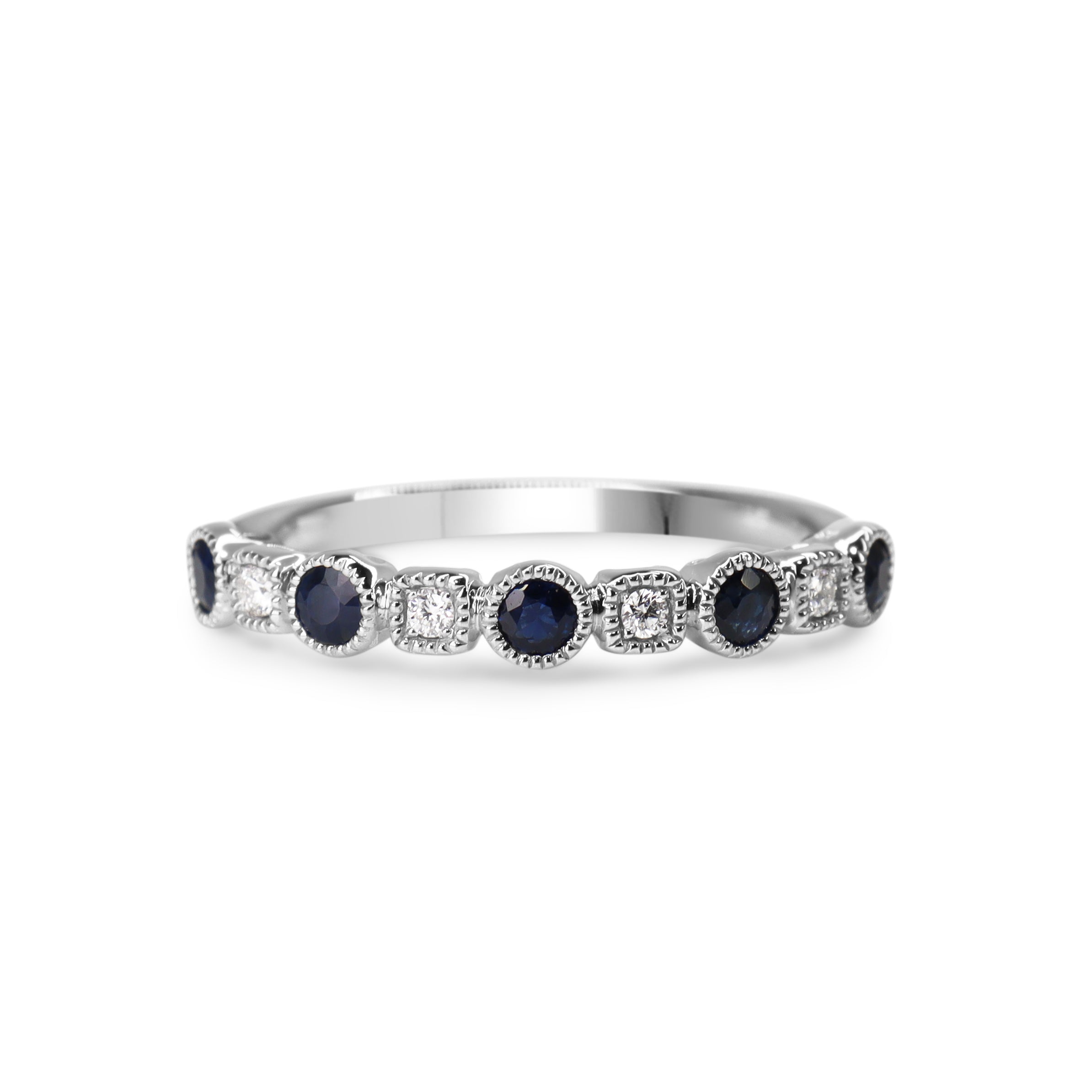 9ct White Gold Sapphire and Diamond Band Ring