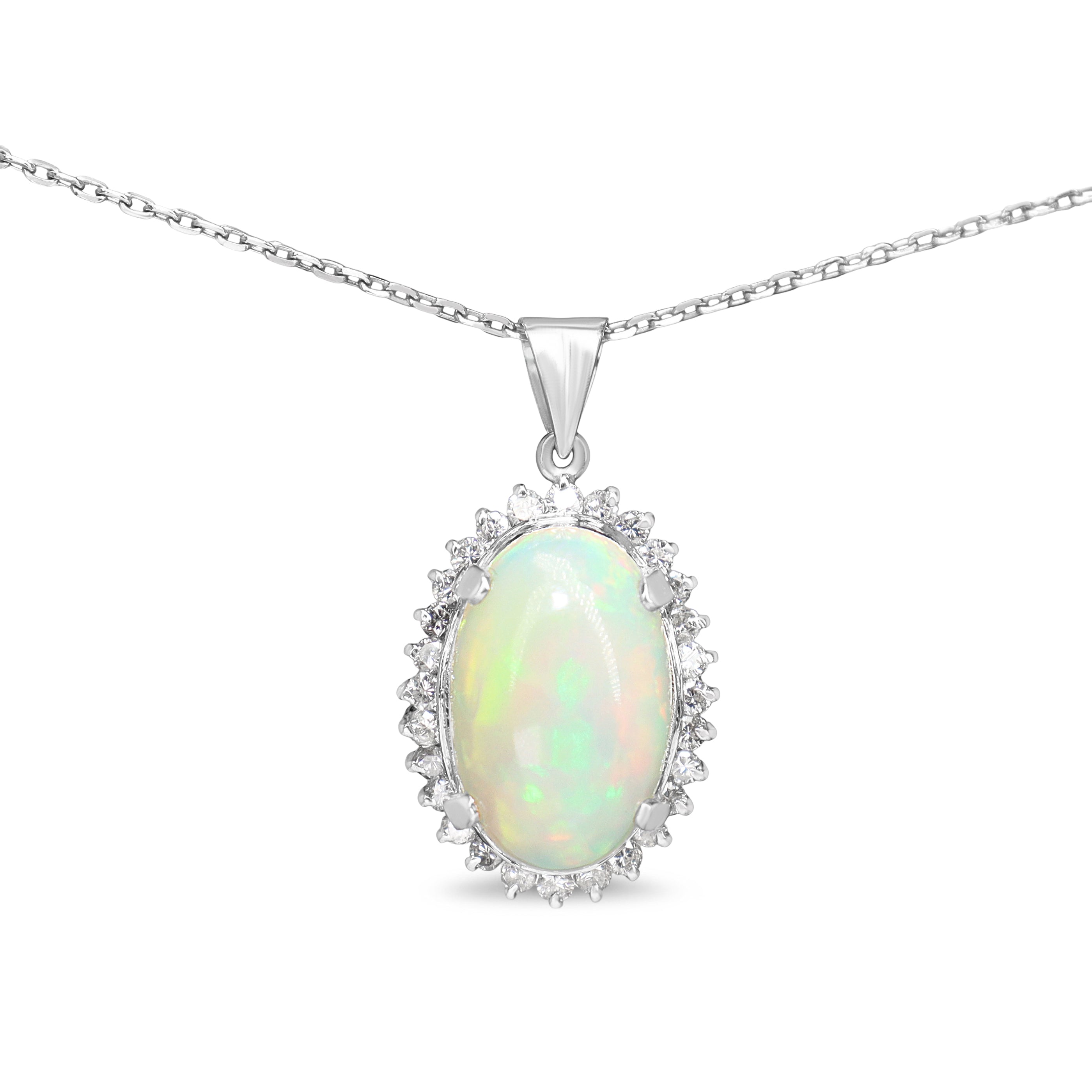 Platinum Opal and Diamond Halo Necklace