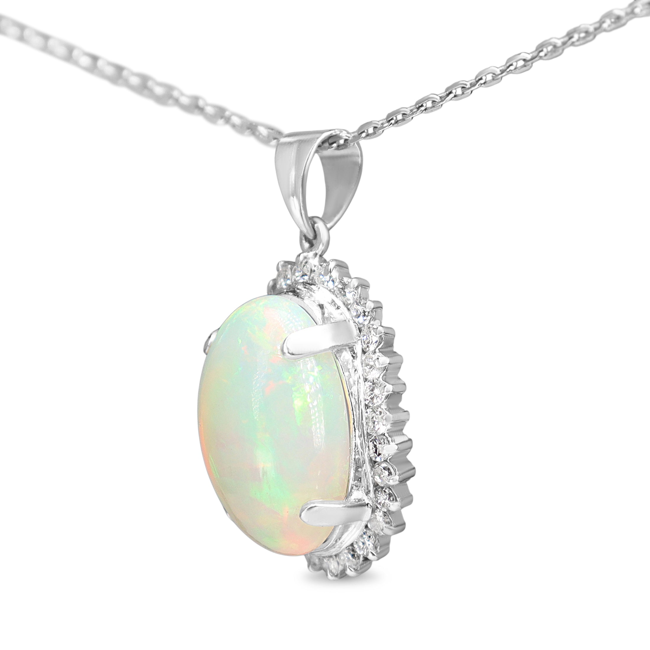 Platinum Opal and Diamond Halo Necklace