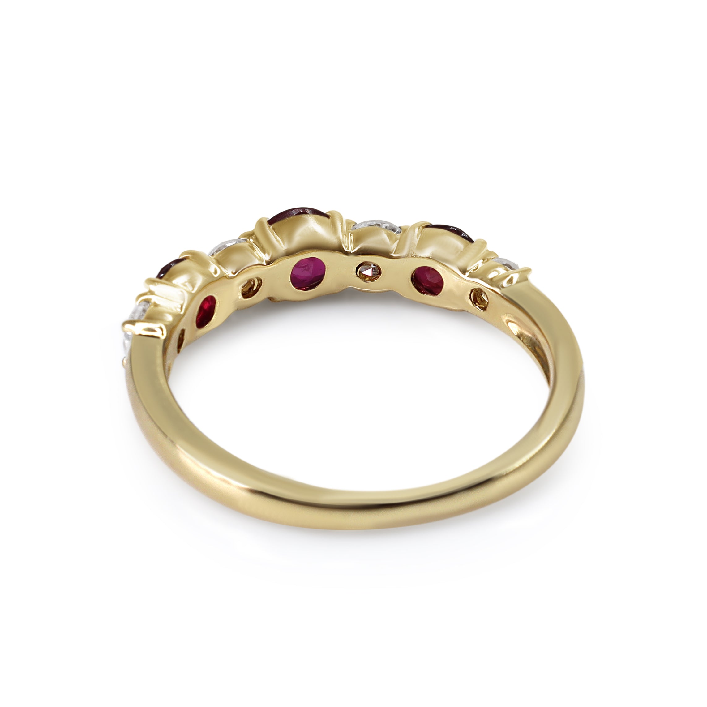 18ct Yellow Gold Ruby and Diamond 7 Stone Band Ring