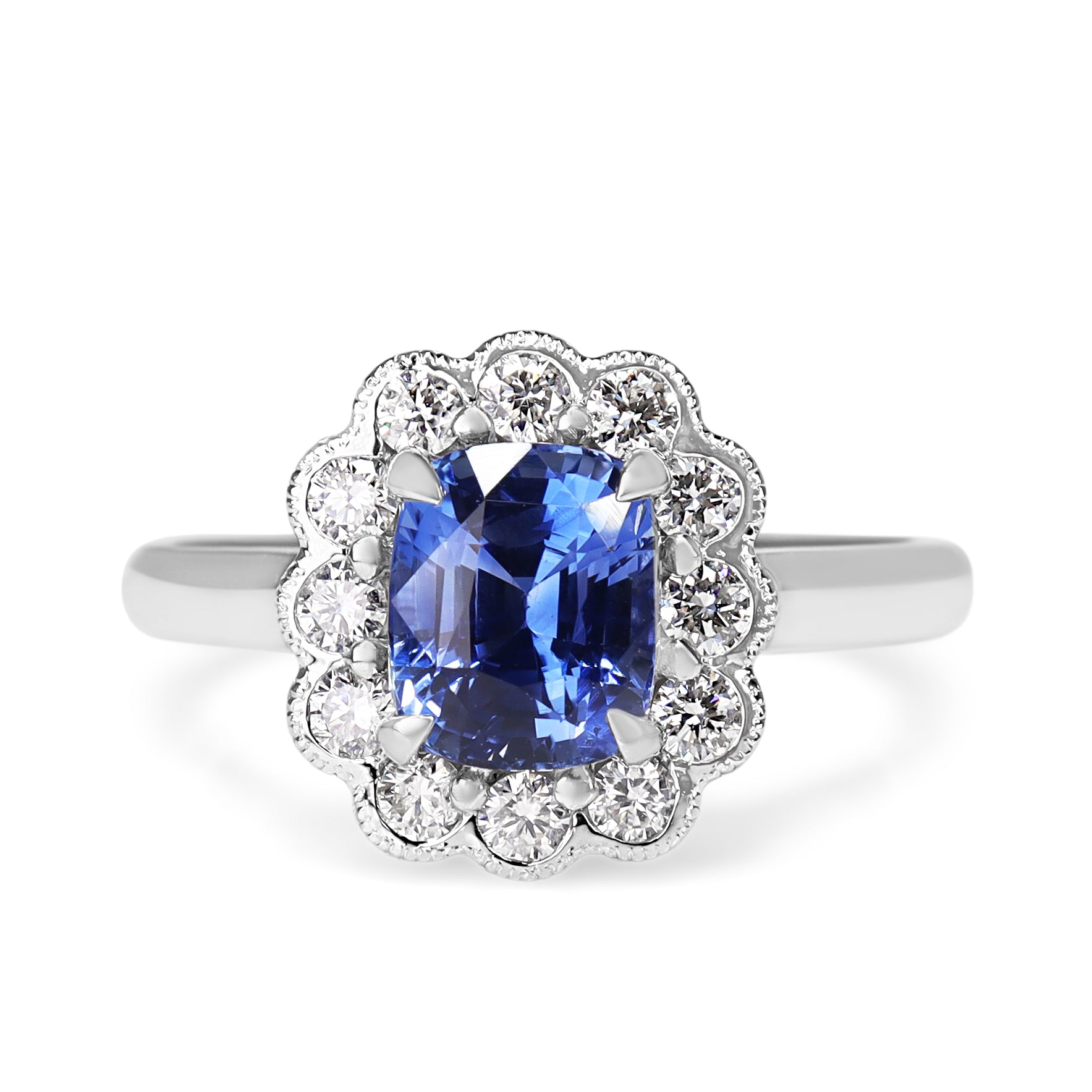 18ct White Gold Sapphire and Diamond Daisy Ring