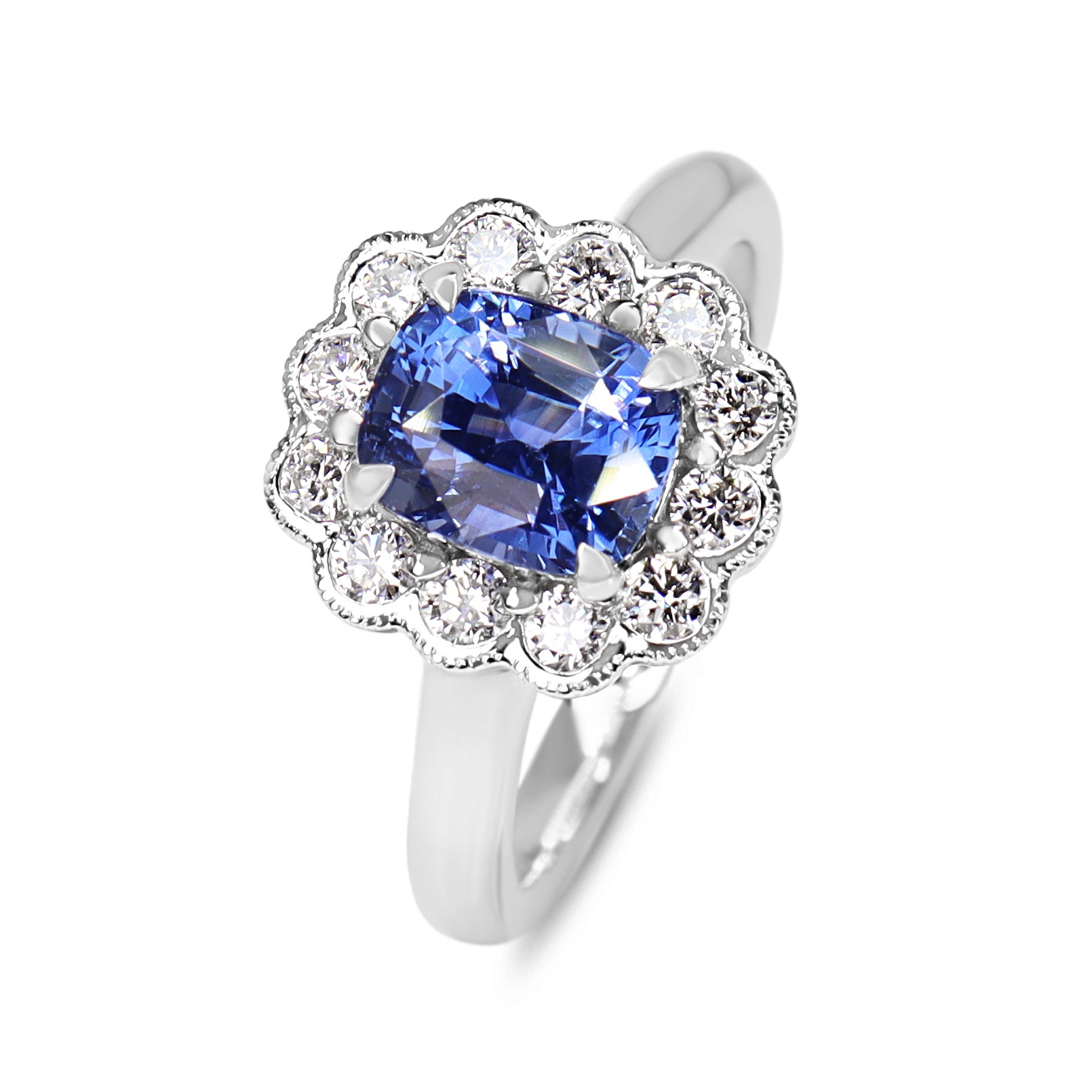 18ct White Gold Sapphire and Diamond Daisy Ring