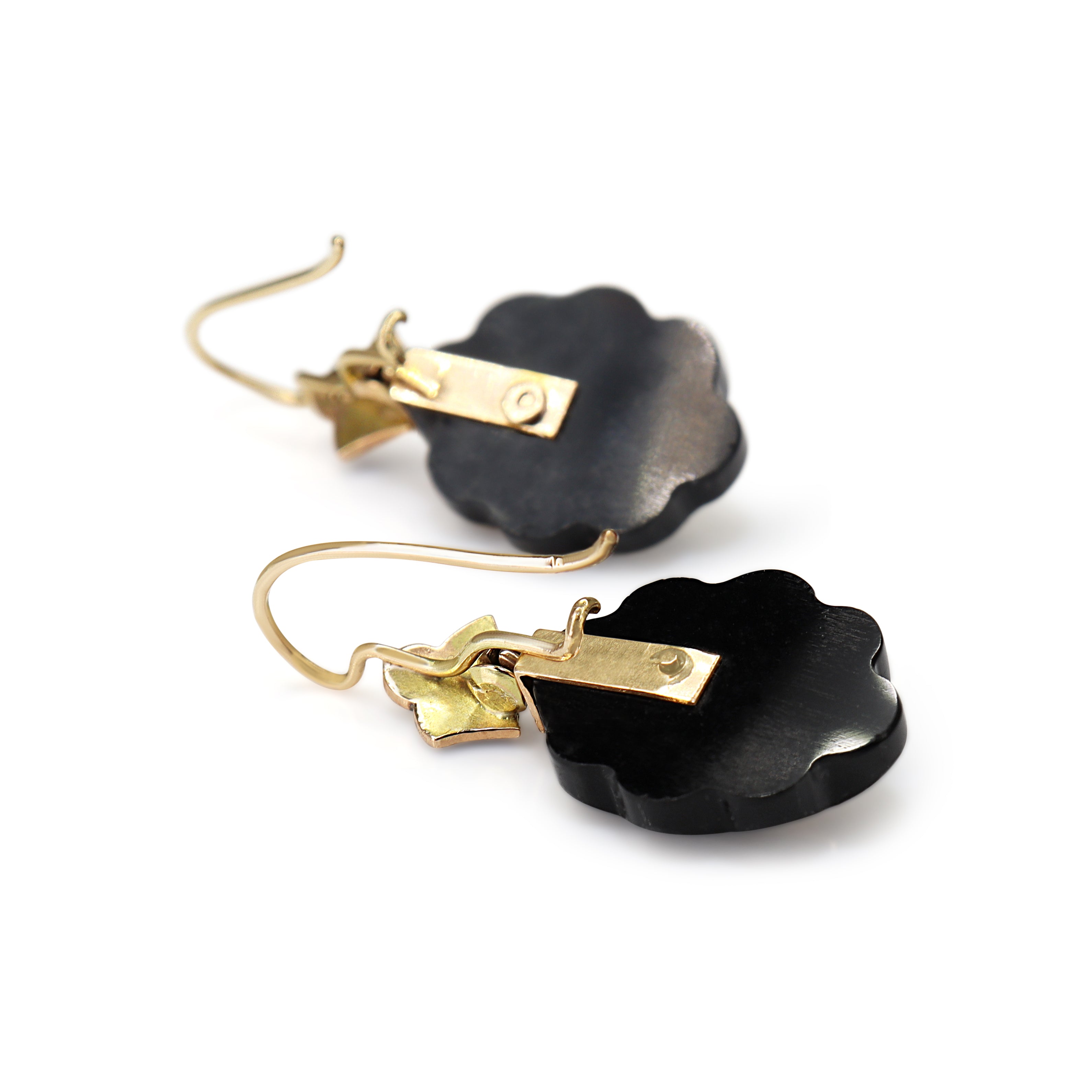 14ct Yellow Gold Jet and Seed Pearl Antique Earrings