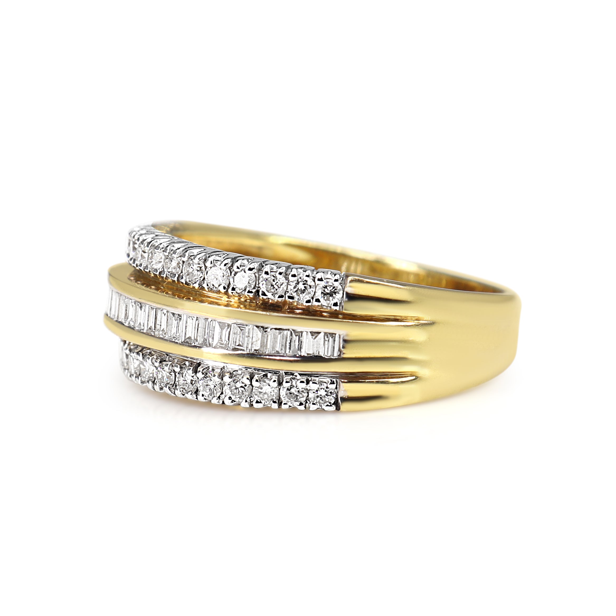 18ct Yellow Gold Baguette and Brilliant Cut Diamond Band Ring
