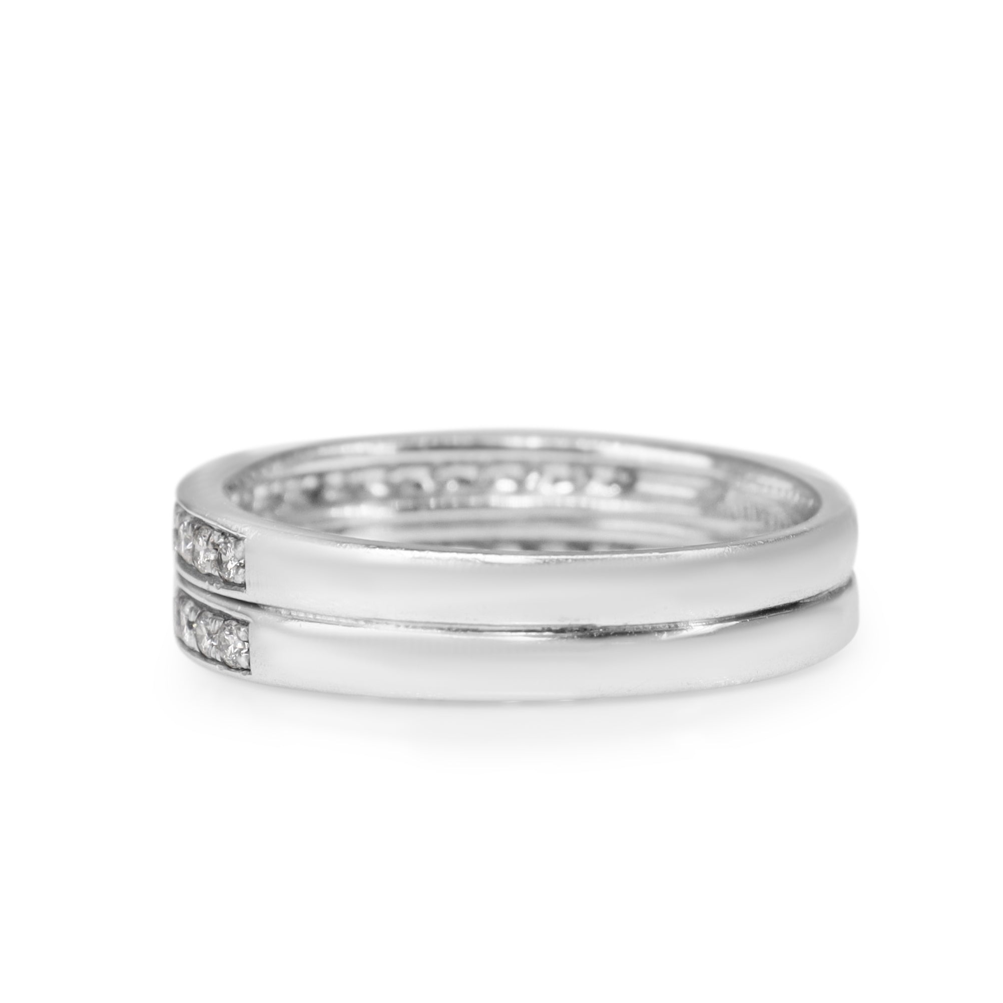 Full view of a .35ct double row diamond wedding band crafted in 18ct white gold