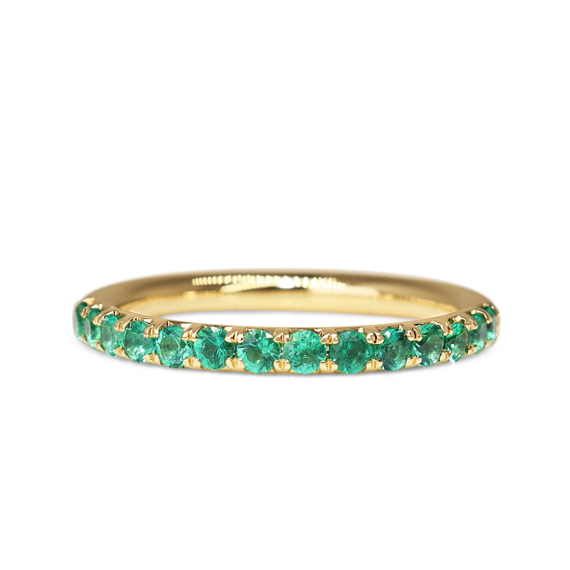18ct yellow gold emerald wedding band with 0.40ct total emerald weight
