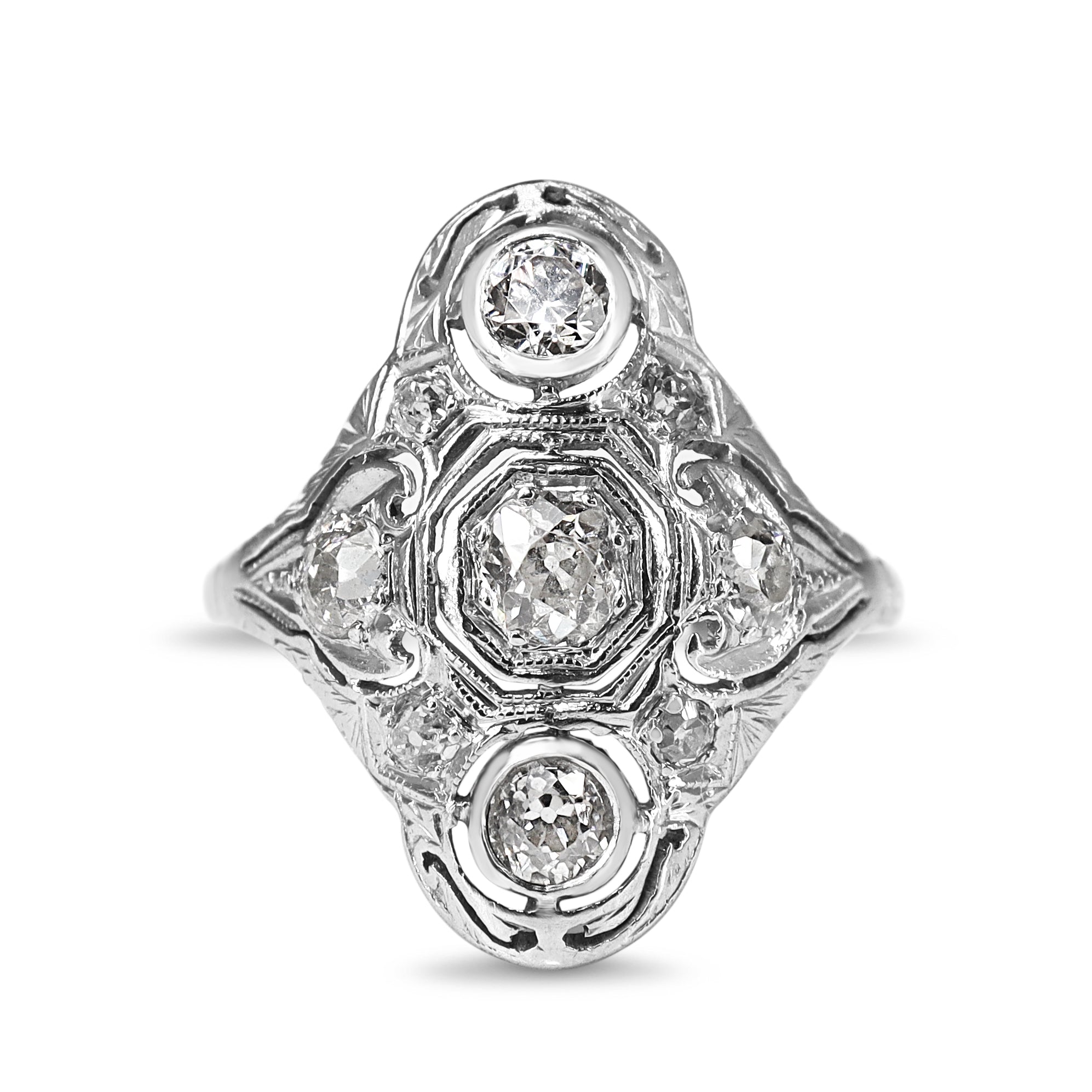 Platinum Art Deco Old Cut Diamond Ring with 1ct diamonds – Vintage engagement ring Melbourne
