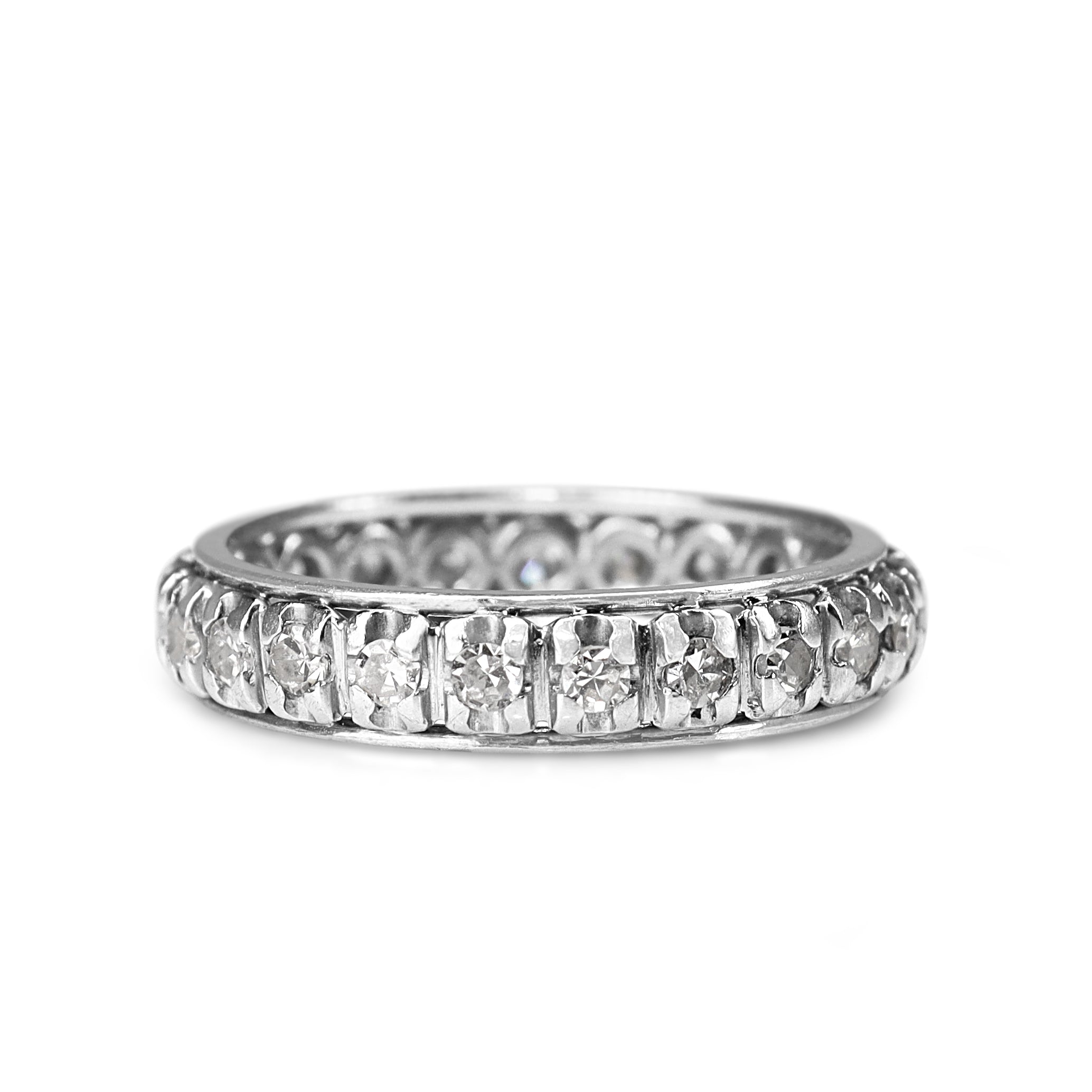 Platinum .75ct single cut diamond wedding band with G-H colour diamonds and 4.2mm top width