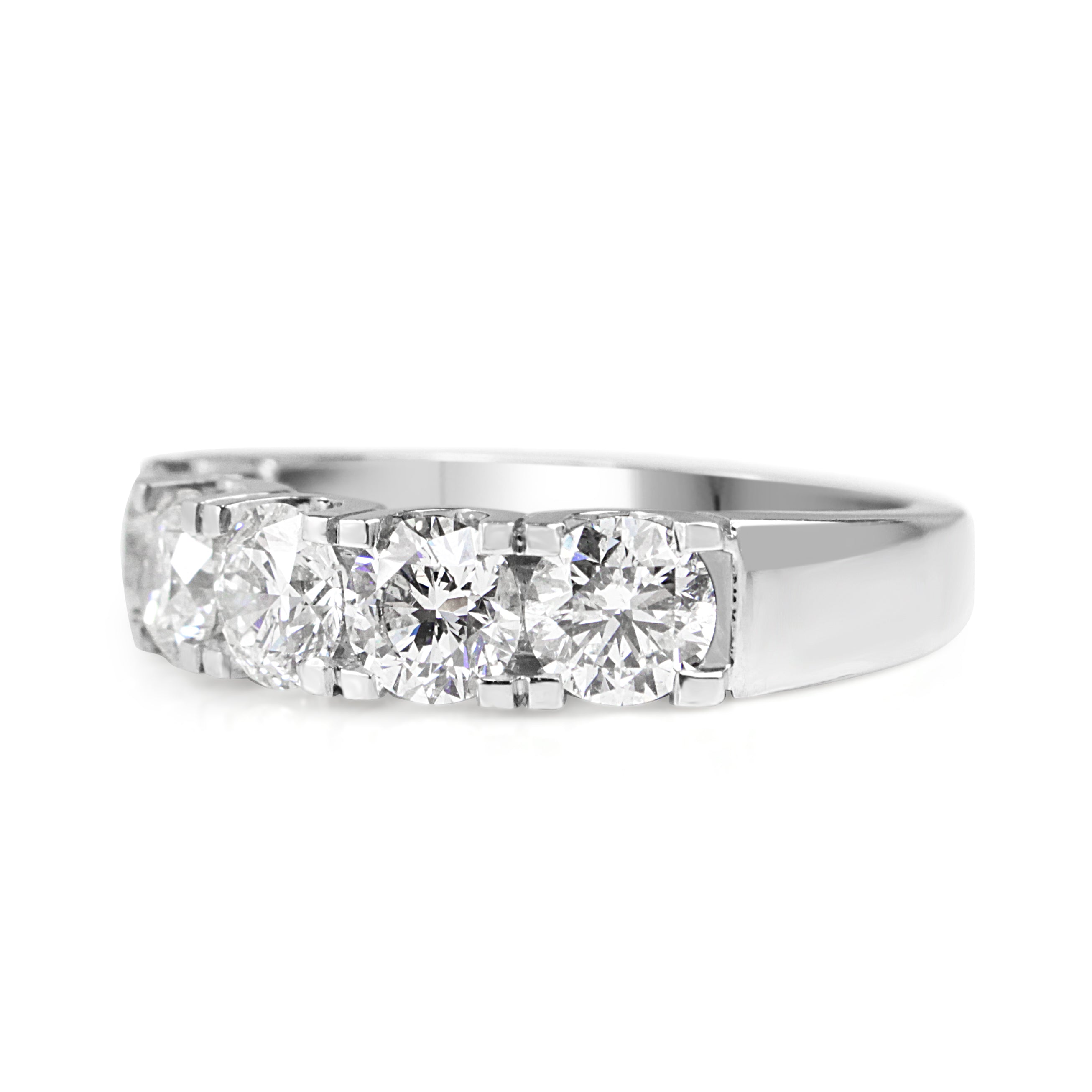 Front view of platinum 2.55ct five stone diamond ring
