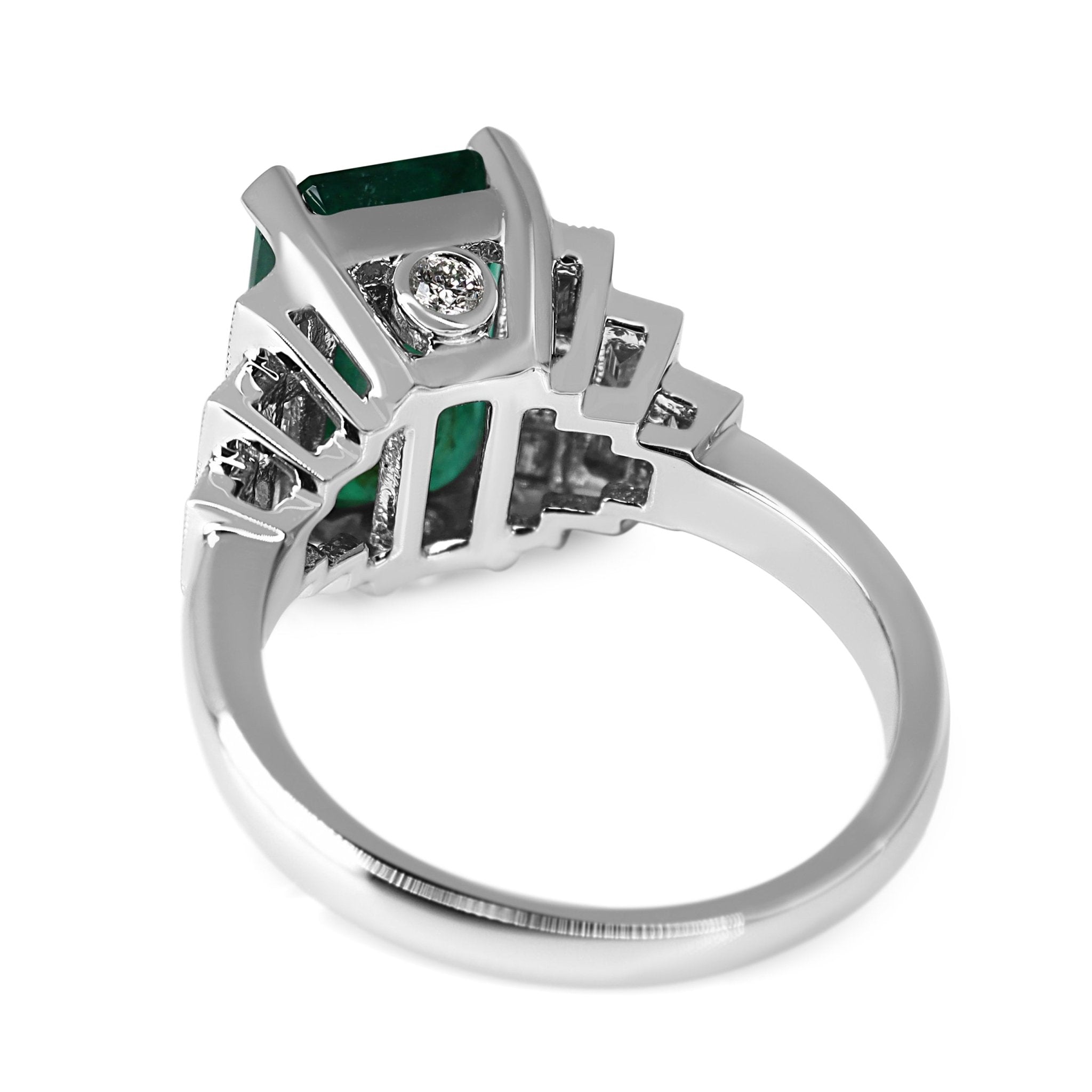 Platinum Emerald and Baguette Diamond Art Deco Style Ring - Burlington Jewellery