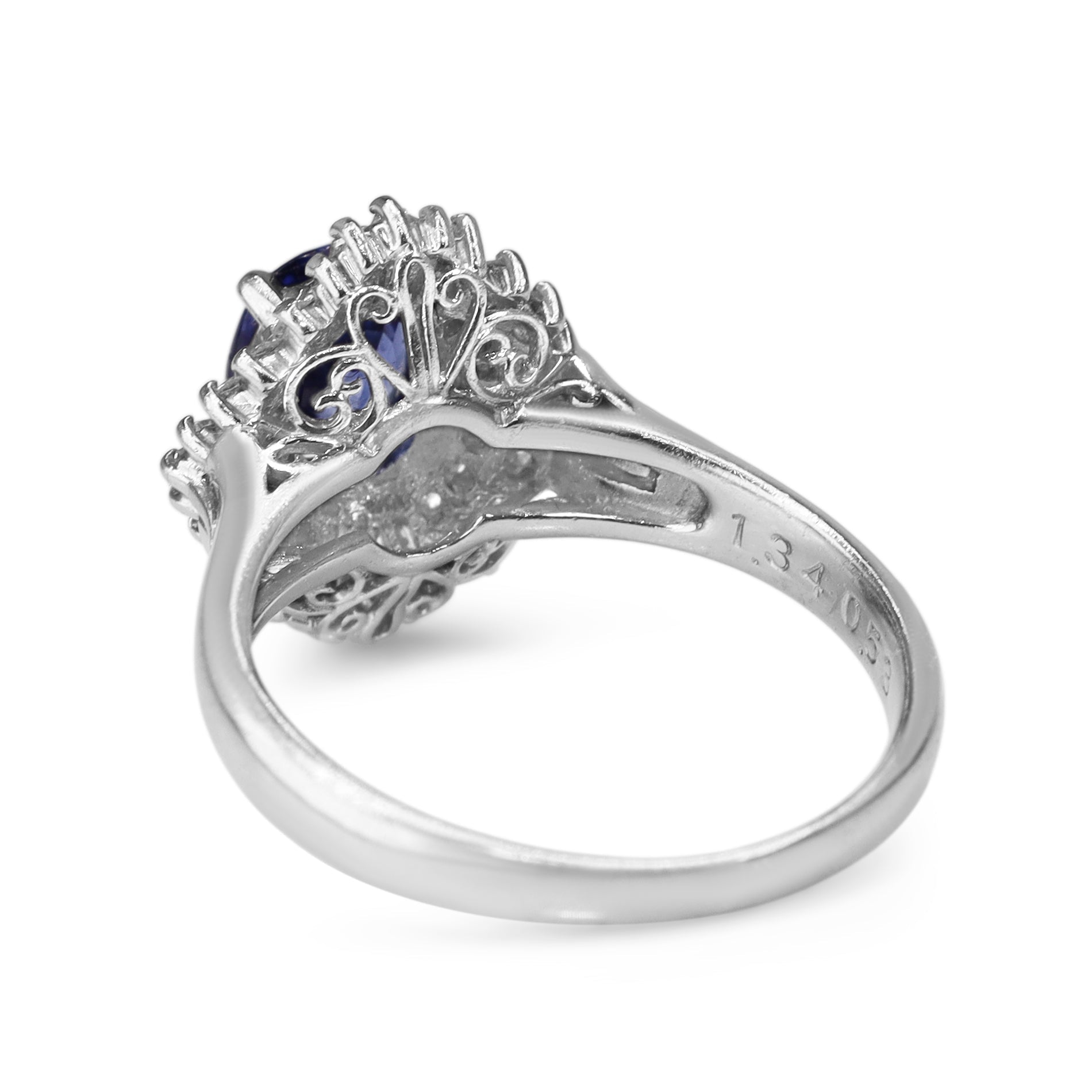 Platinum Sapphire and Diamond Halo Ballerina Ring - Burlington Jewellery