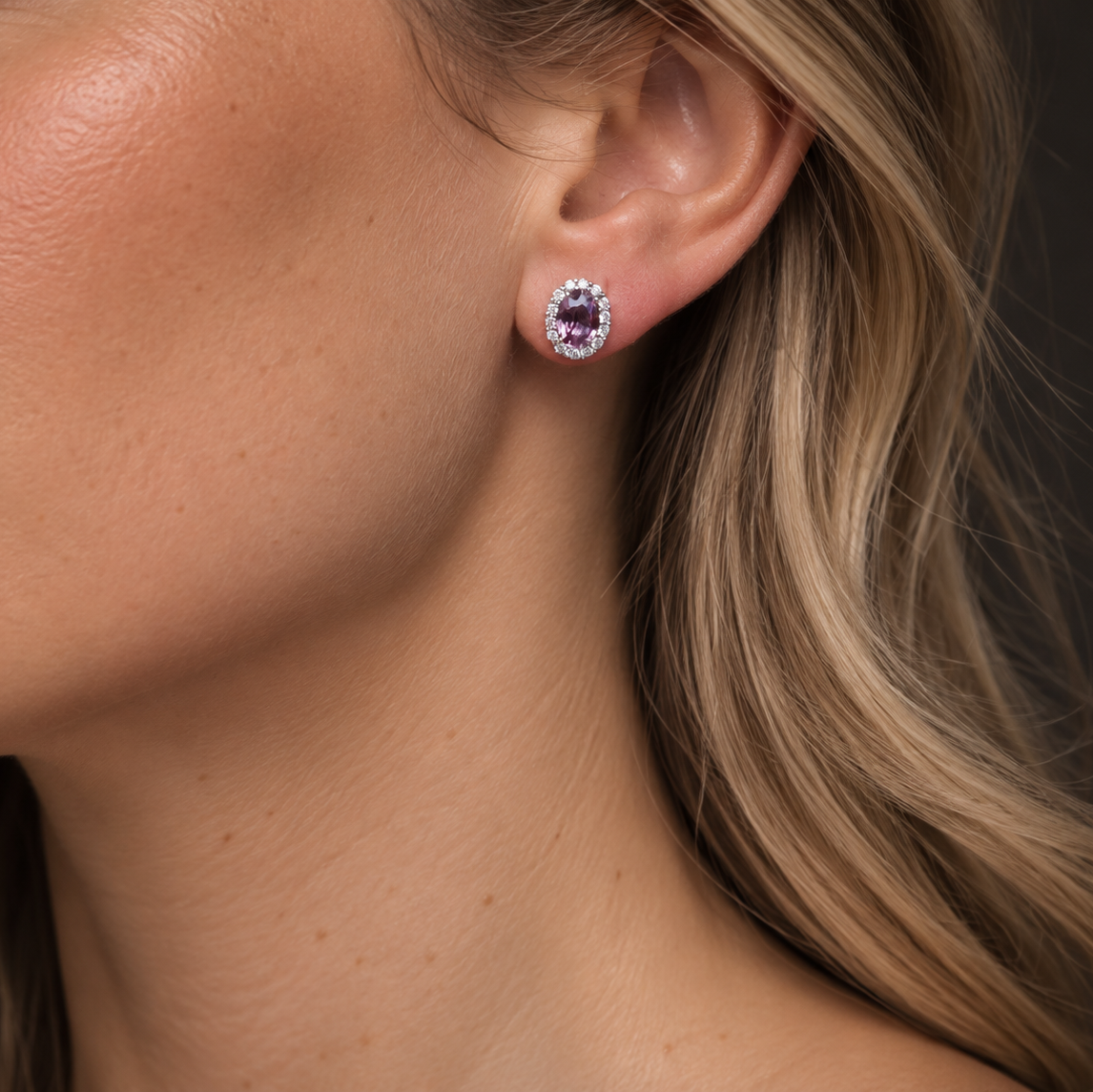 18ct White Gold Pink Sapphire and Diamond Halo Stud Earrings