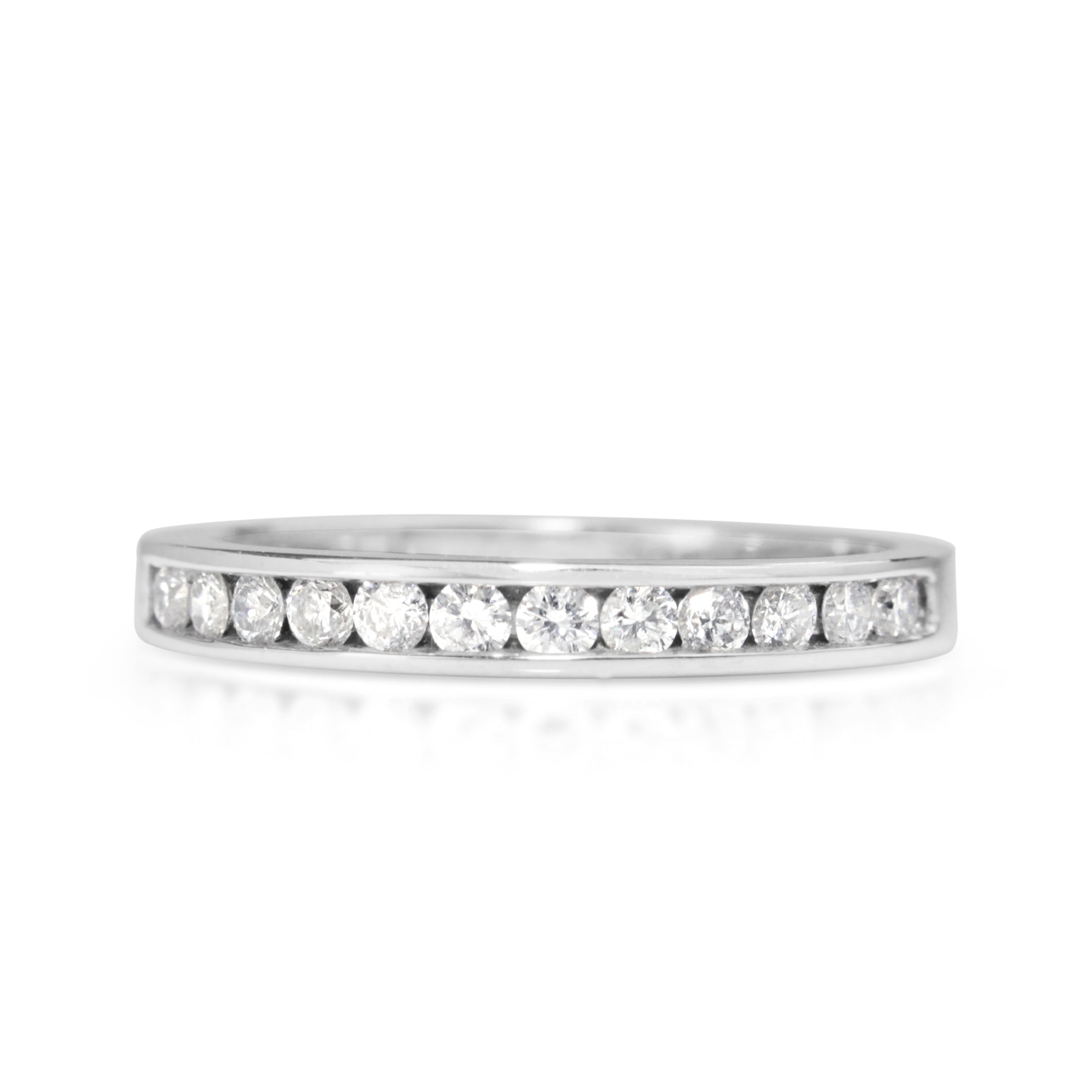 Front view of 14ct white gold 0.50ct channel set diamond band