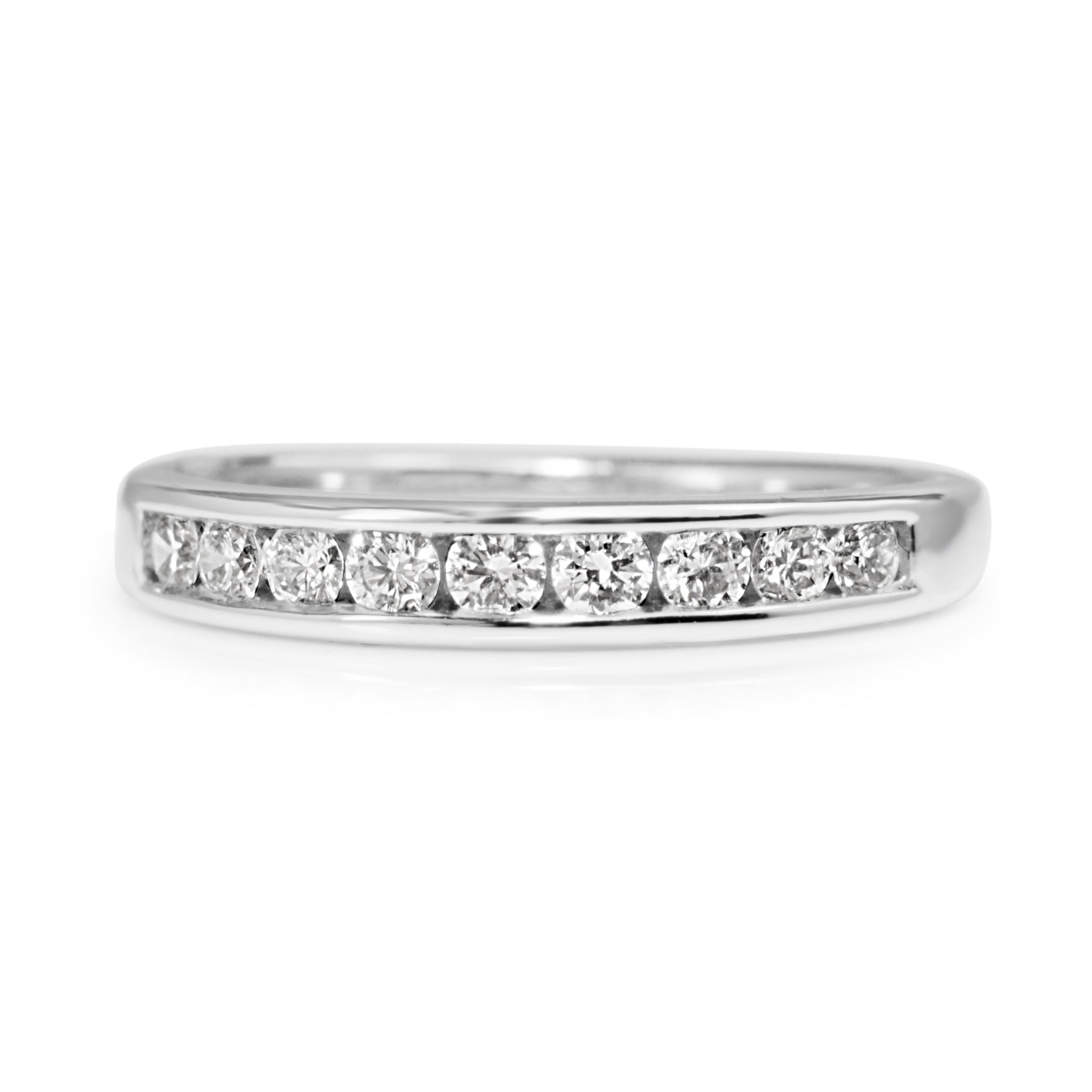 Front view of 14ct white gold 0.50ct channel set diamond band