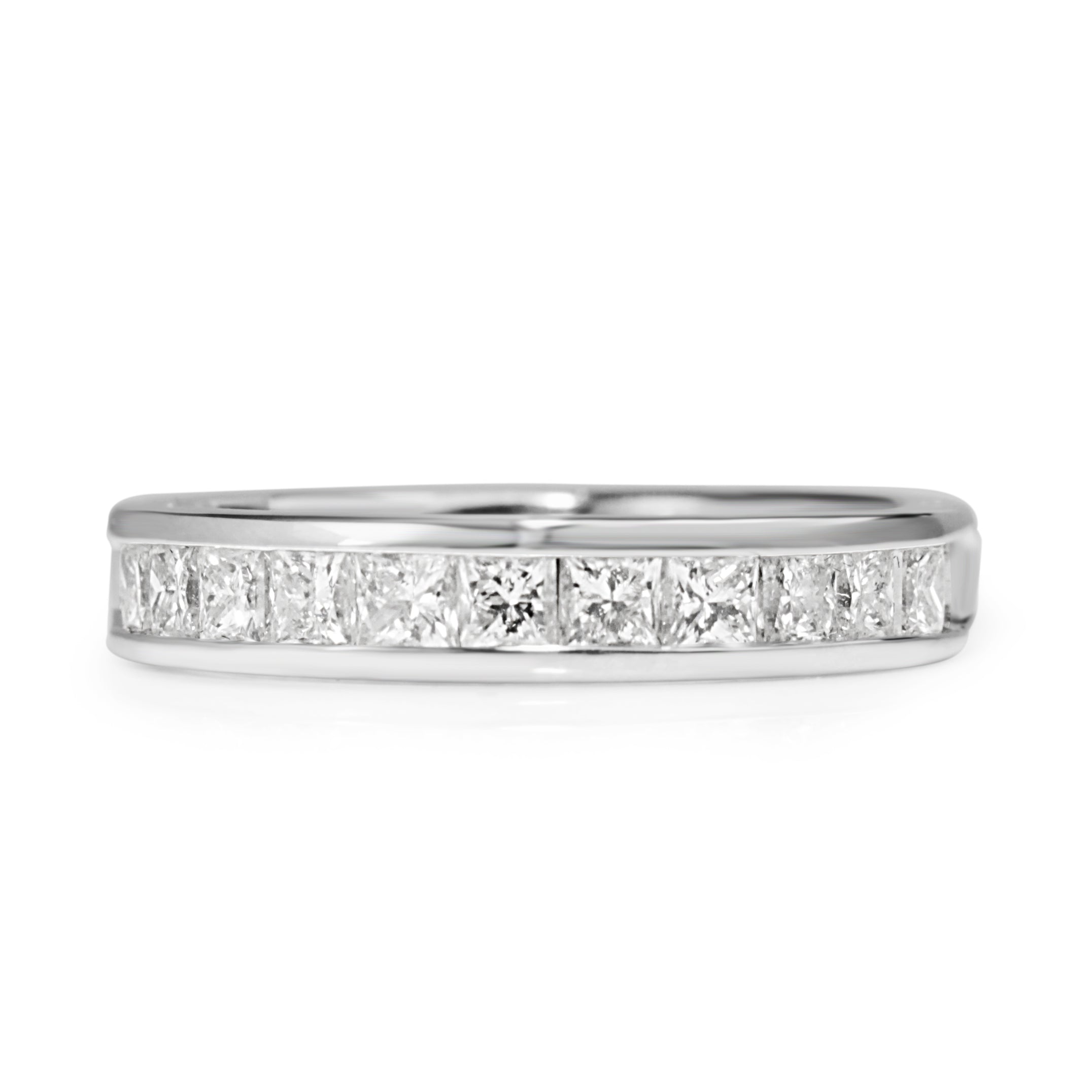 Front view of 14ct white gold 0.80ct channel set diamond band