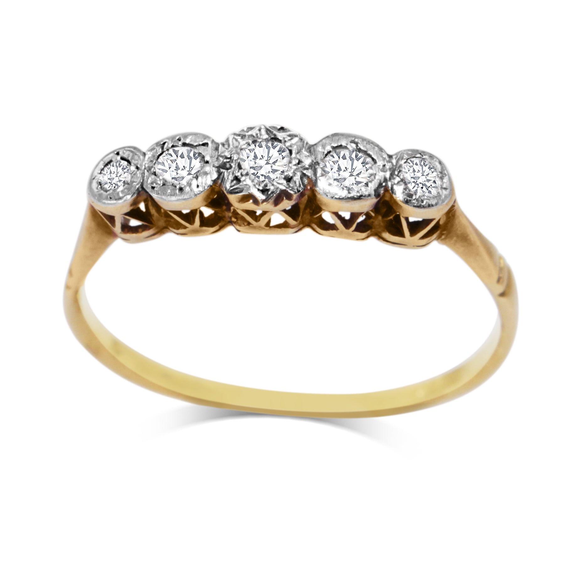 Side view of 18ct gold vintage five stone ring