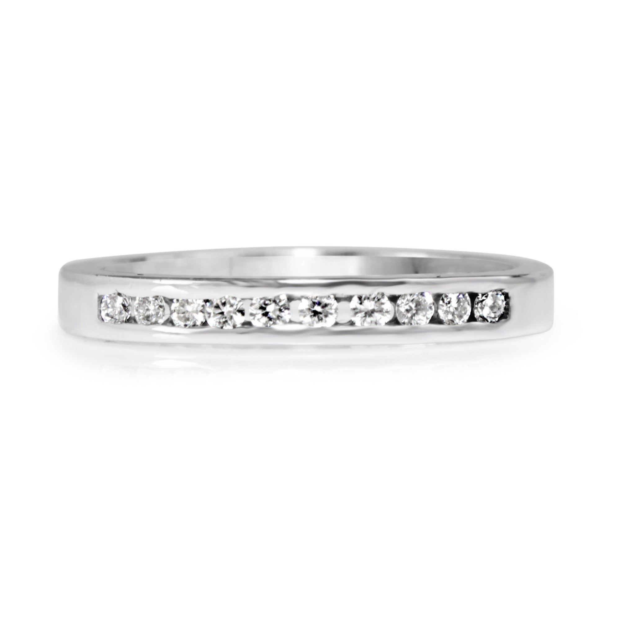 Front view of 18ct white gold 0.20ct channel set diamond band