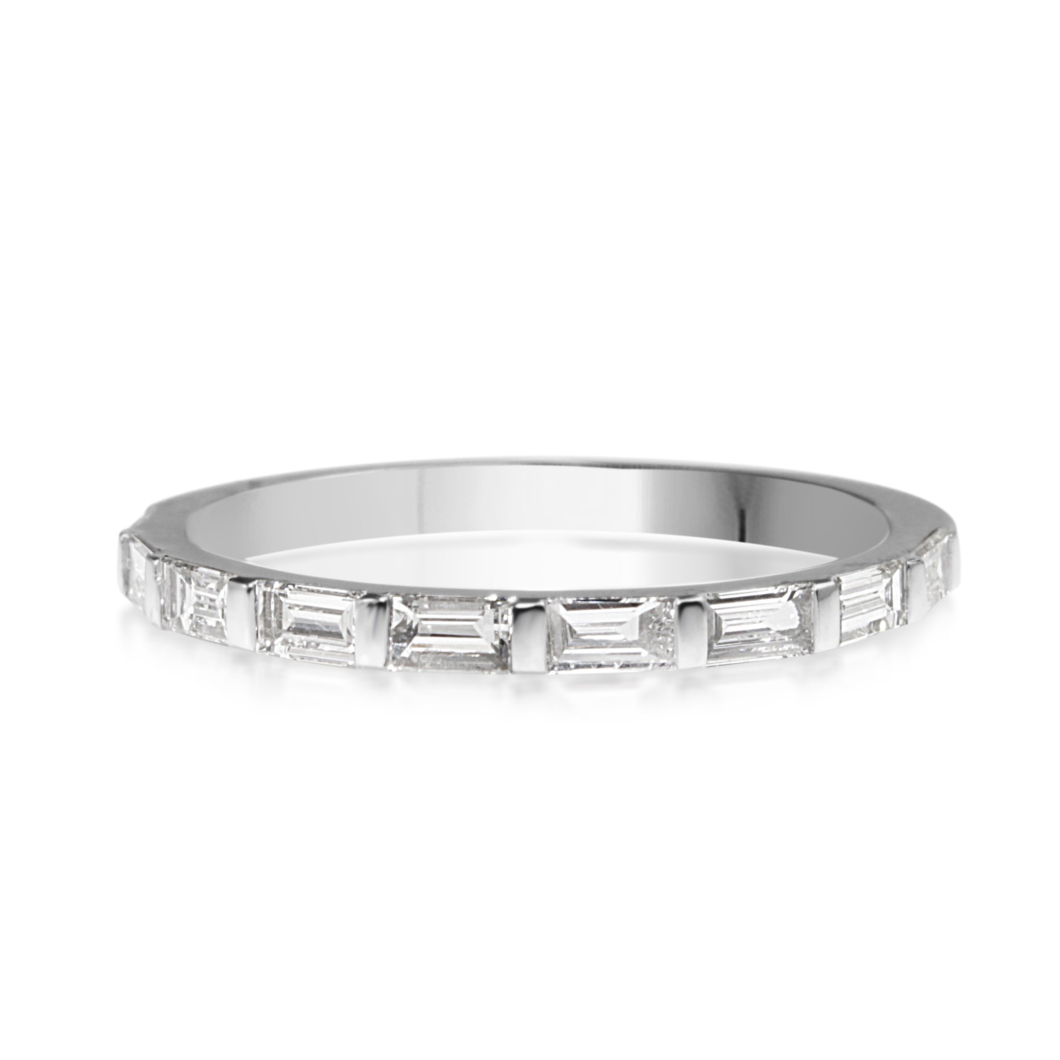 18ct white gold 0.50ct baguette diamond band shown from the front