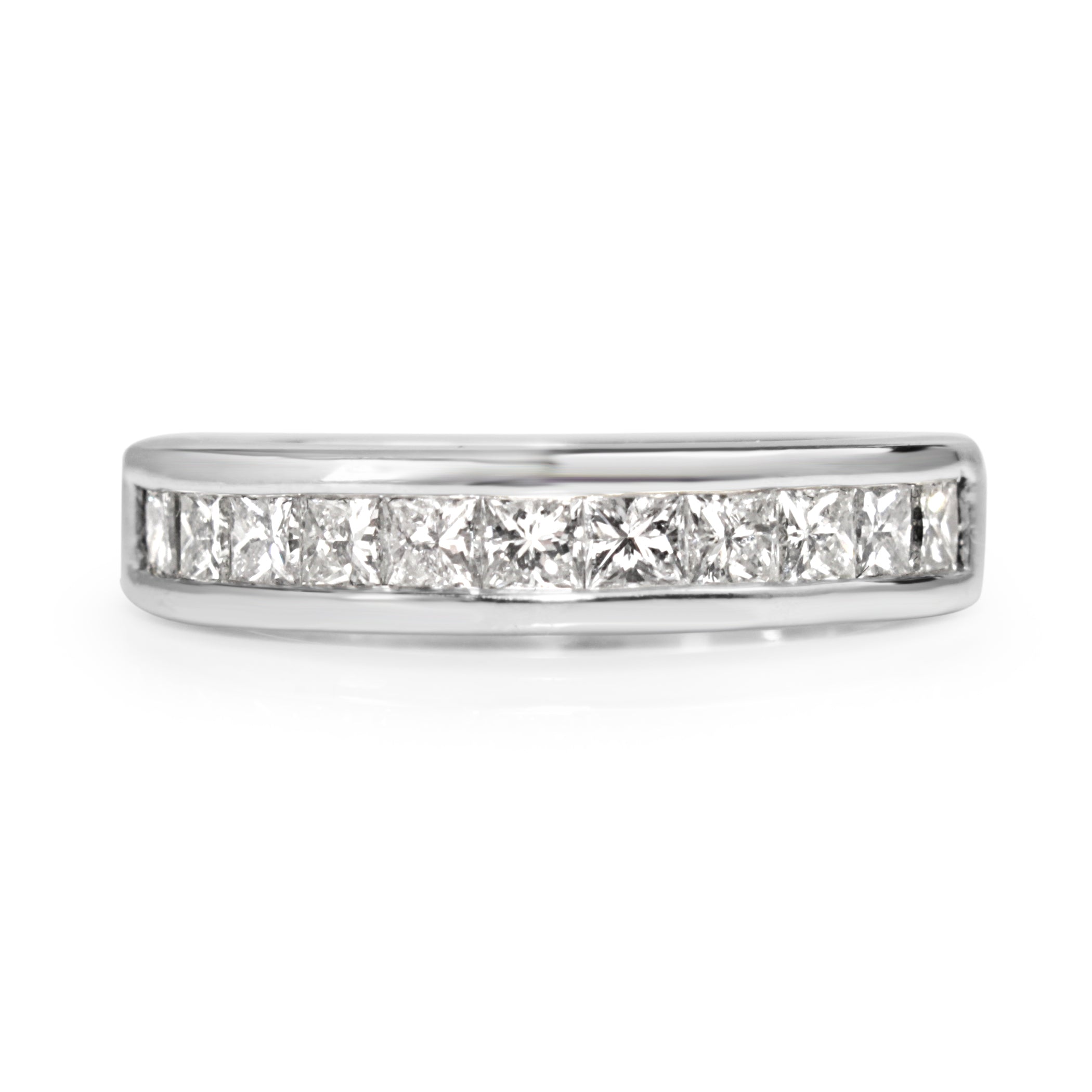 Front view of 18ct white gold 0.75ct channel set diamond band