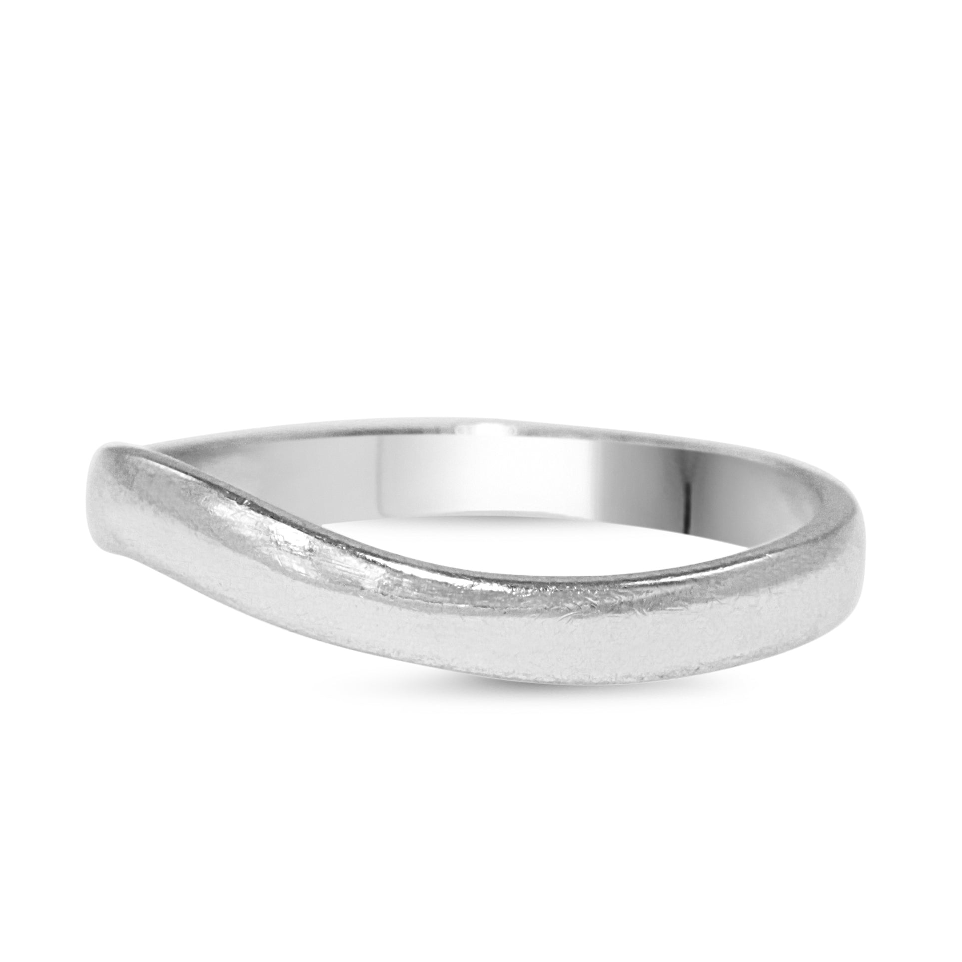 Side view of 18ct white gold curved wedding band