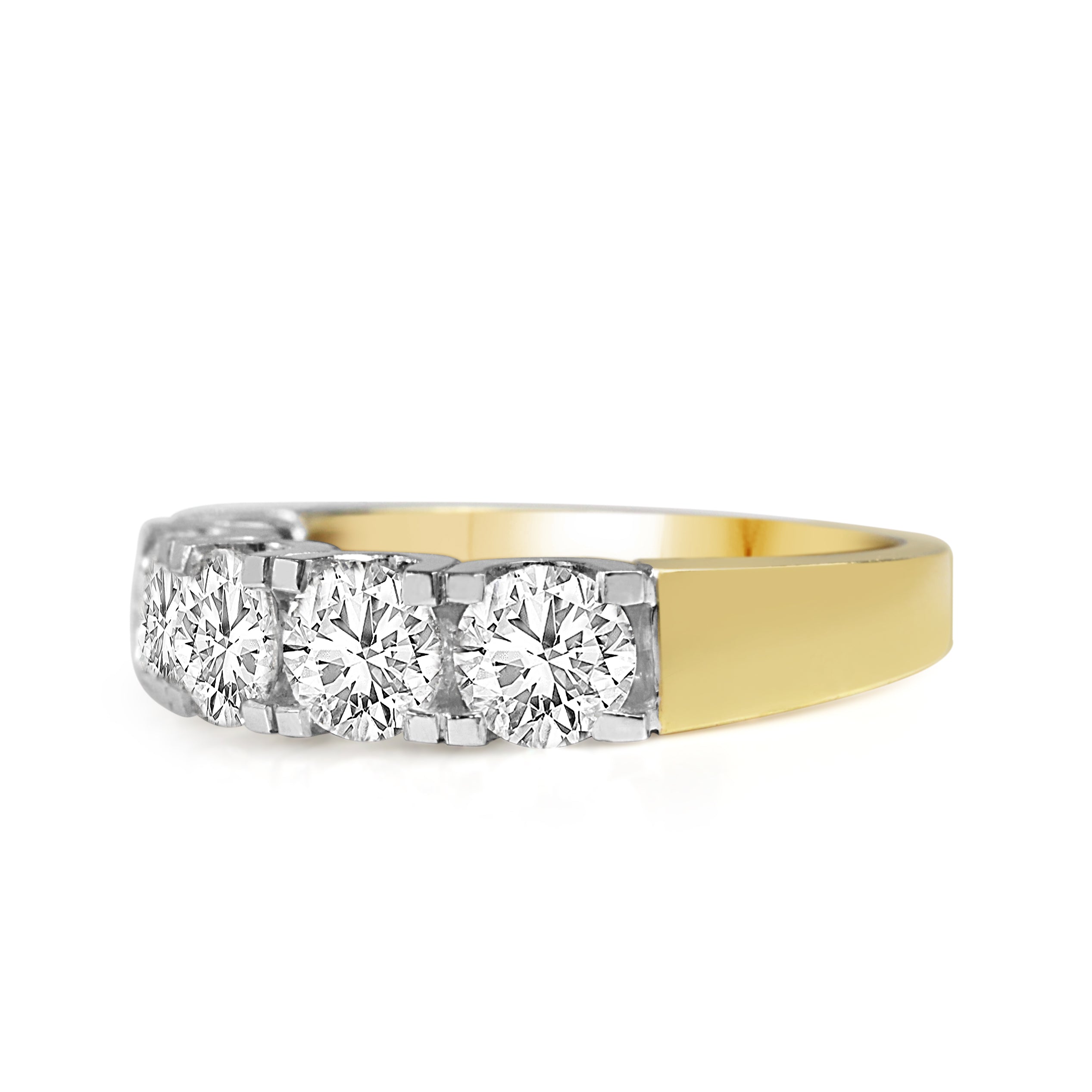 18ct yellow and white gold 2.56ct five stone diamond ring shown from the front