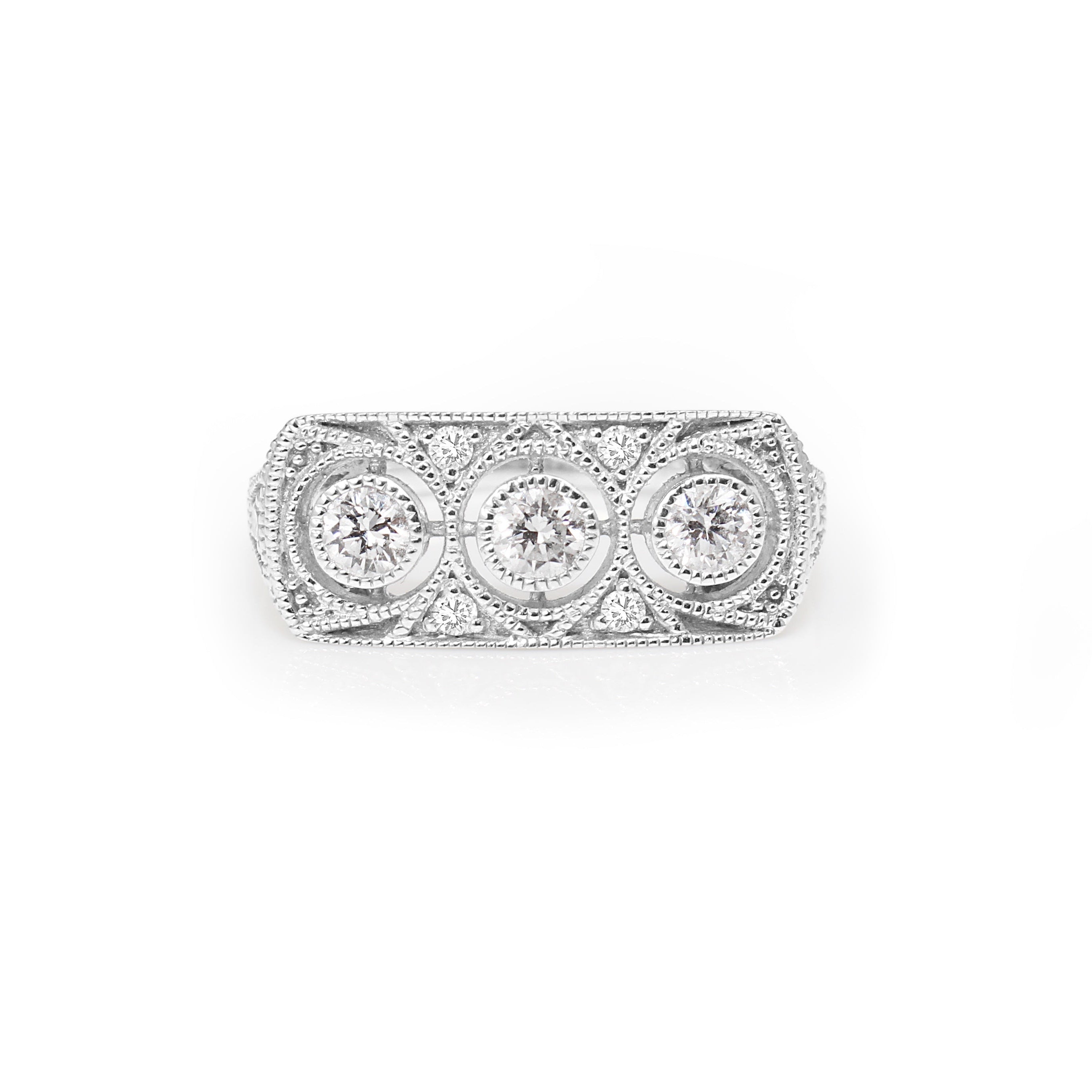 18ct White Gold Art Deco Engagement Ring with 3 Brilliant-Cut Diamonds Melbourne