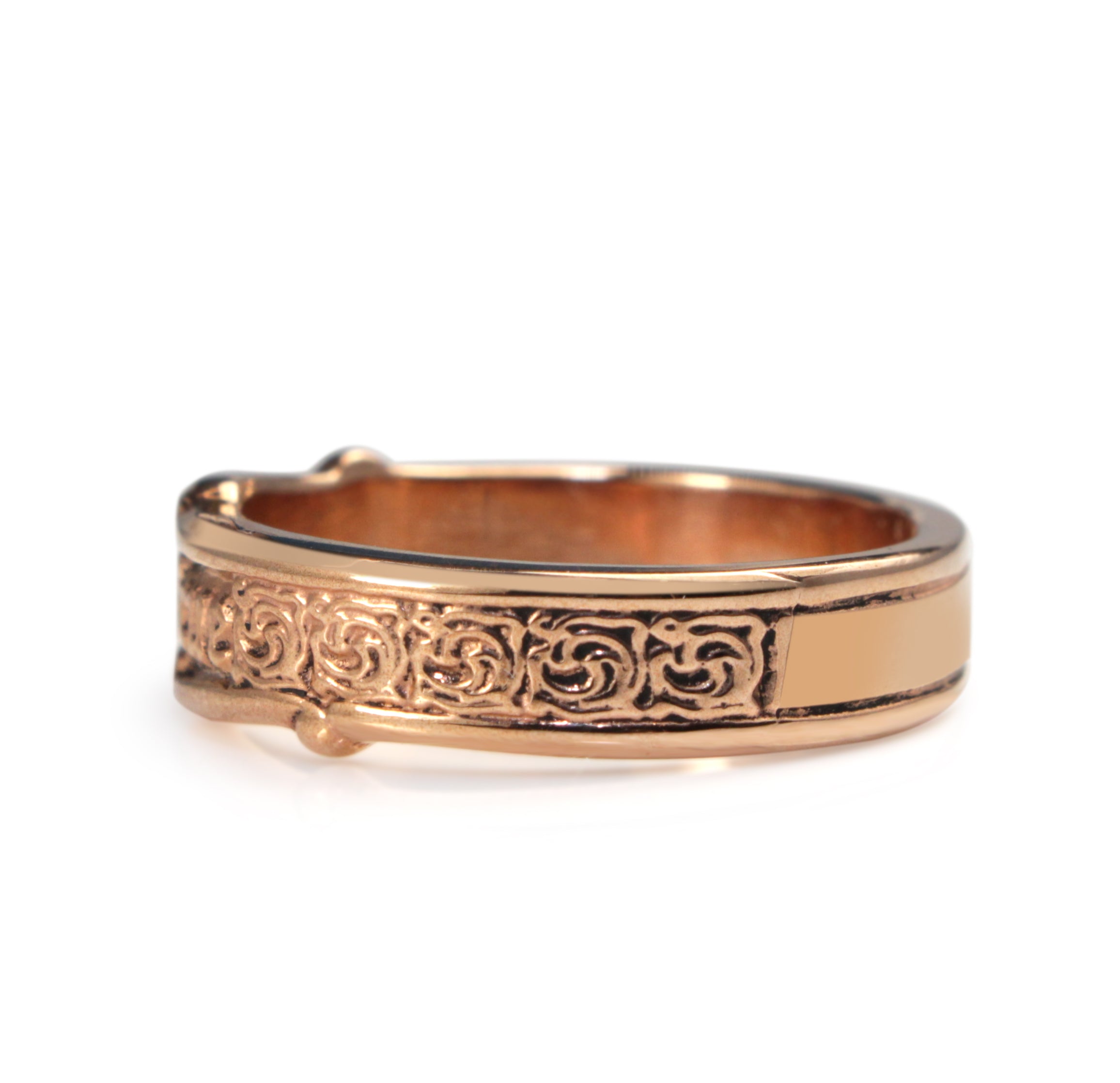 Side view of 9ct rose gold antique style band