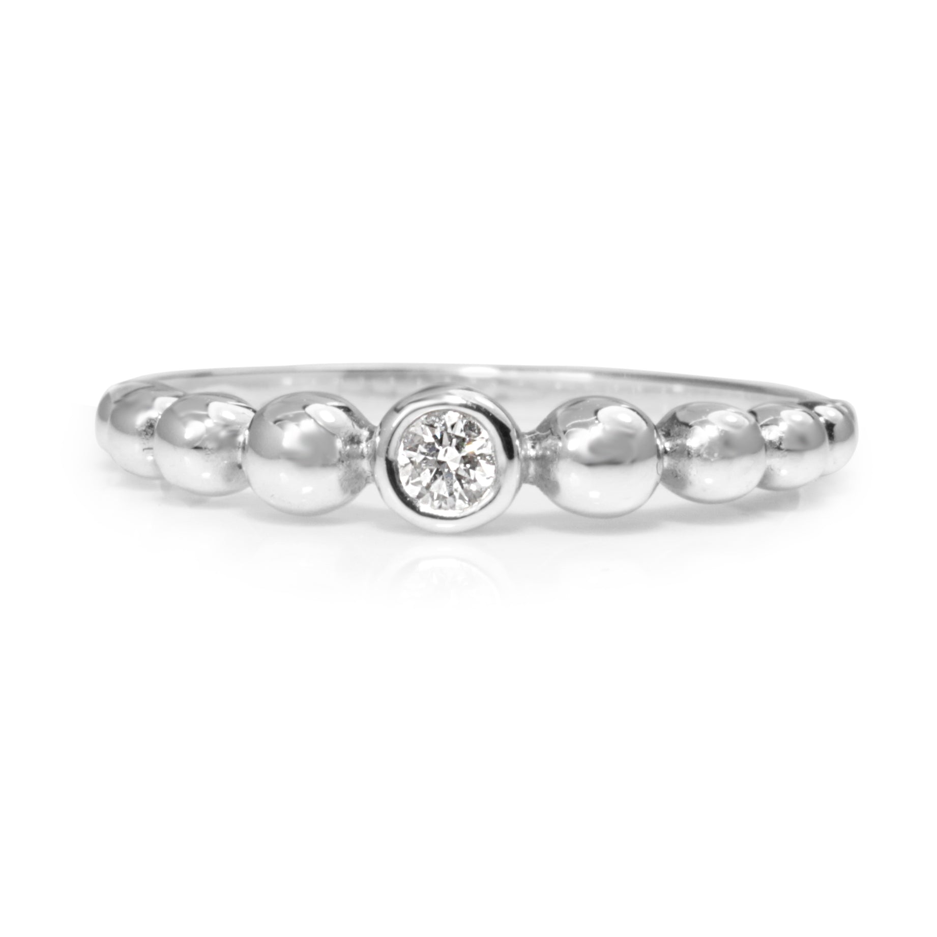 9ct white gold 0.05ct diamond bubble ring shown from the front with rounded bubble details