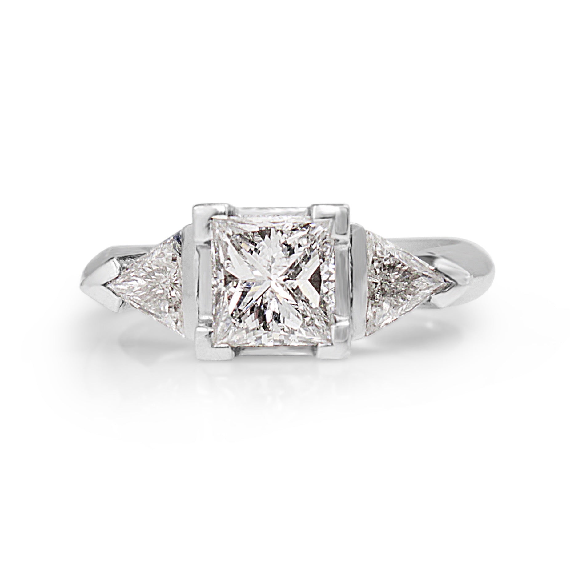 18ct White Gold Princess and Trillion Diamond 3 Stone Engagement Ring