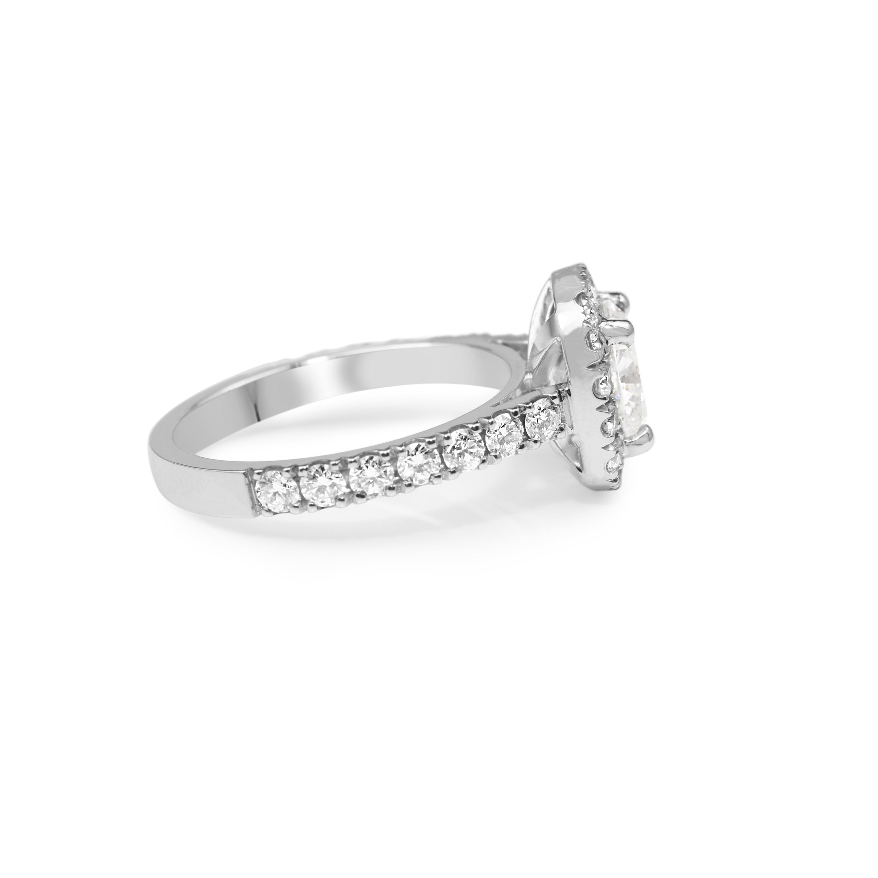 18ct White Gold Cushion Diamond Halo Ring
