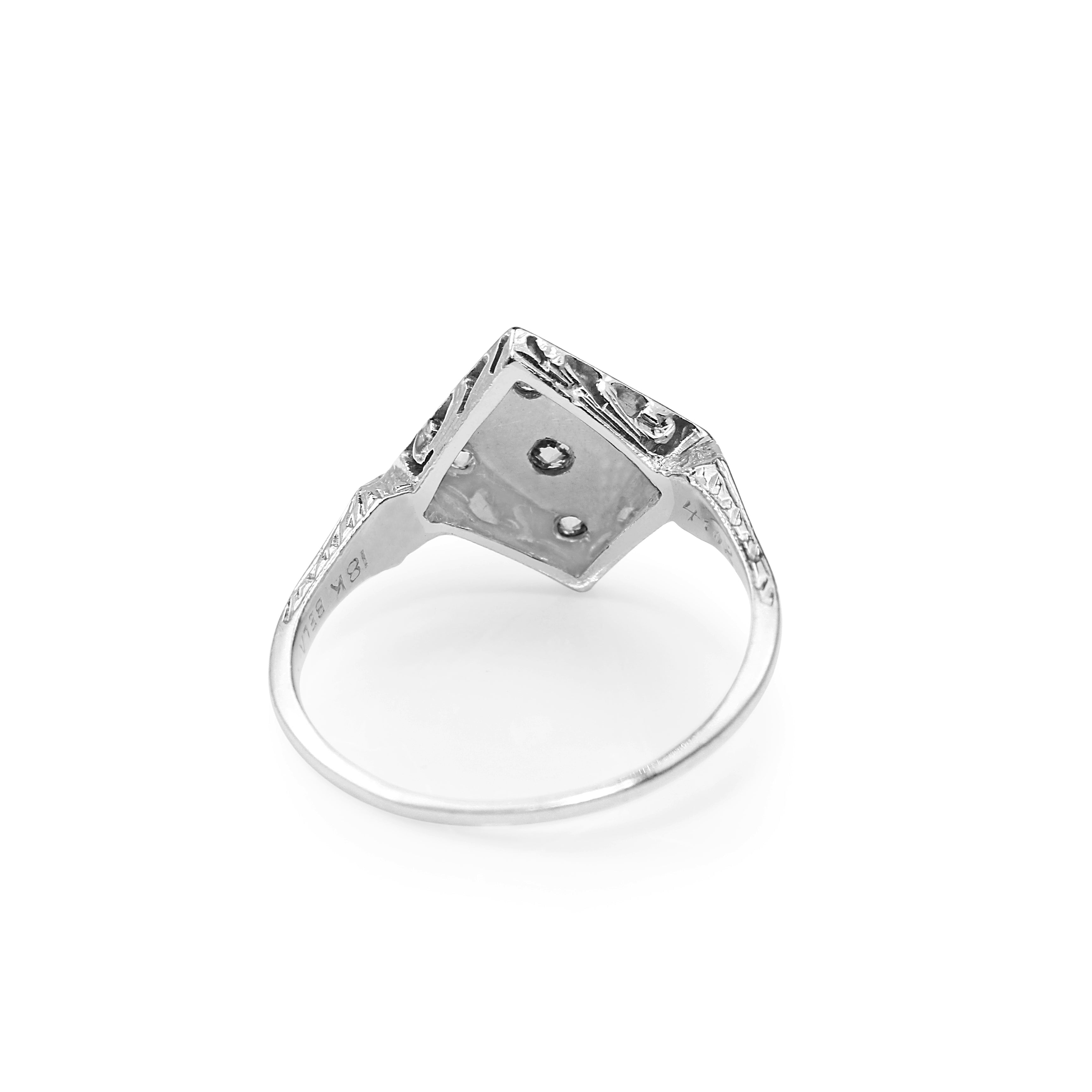18ct White Gold Antique Diamond Checkerboard Ring