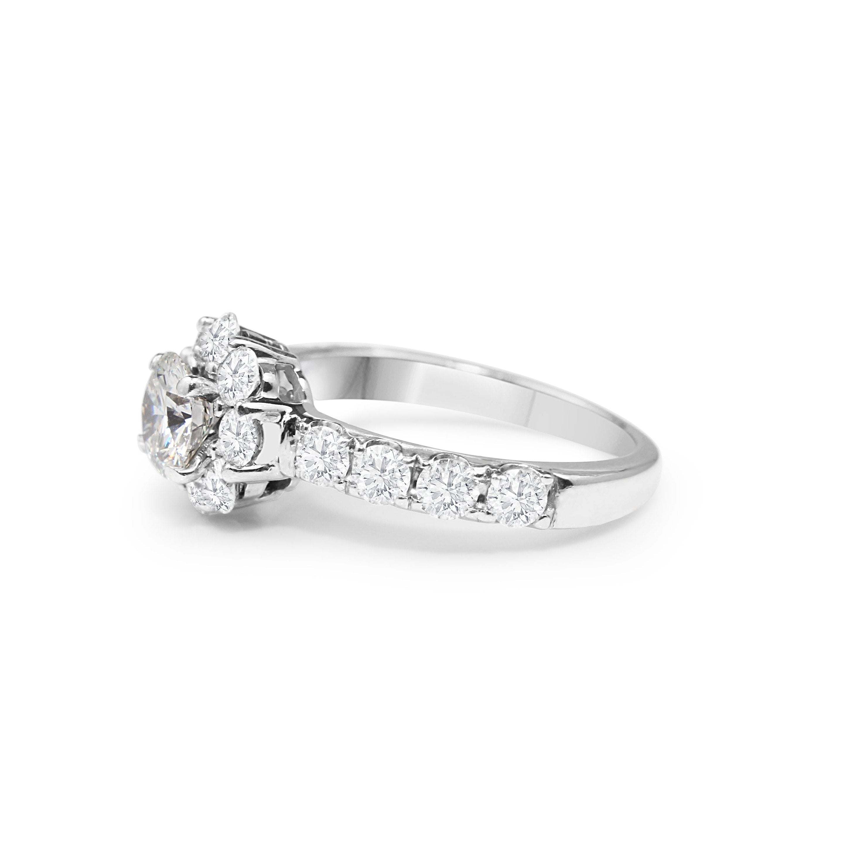 Vintage floral diamond engagement ring close-up