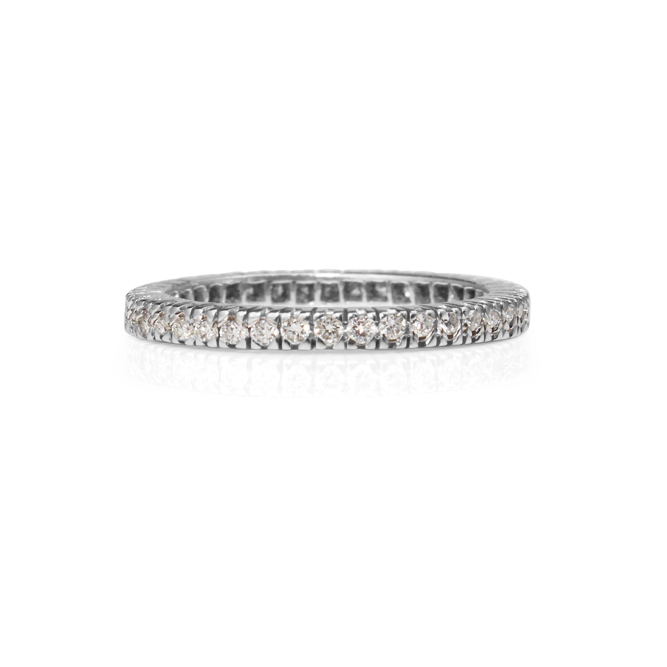 close up of diamond eternity wedding band 18ct white gold