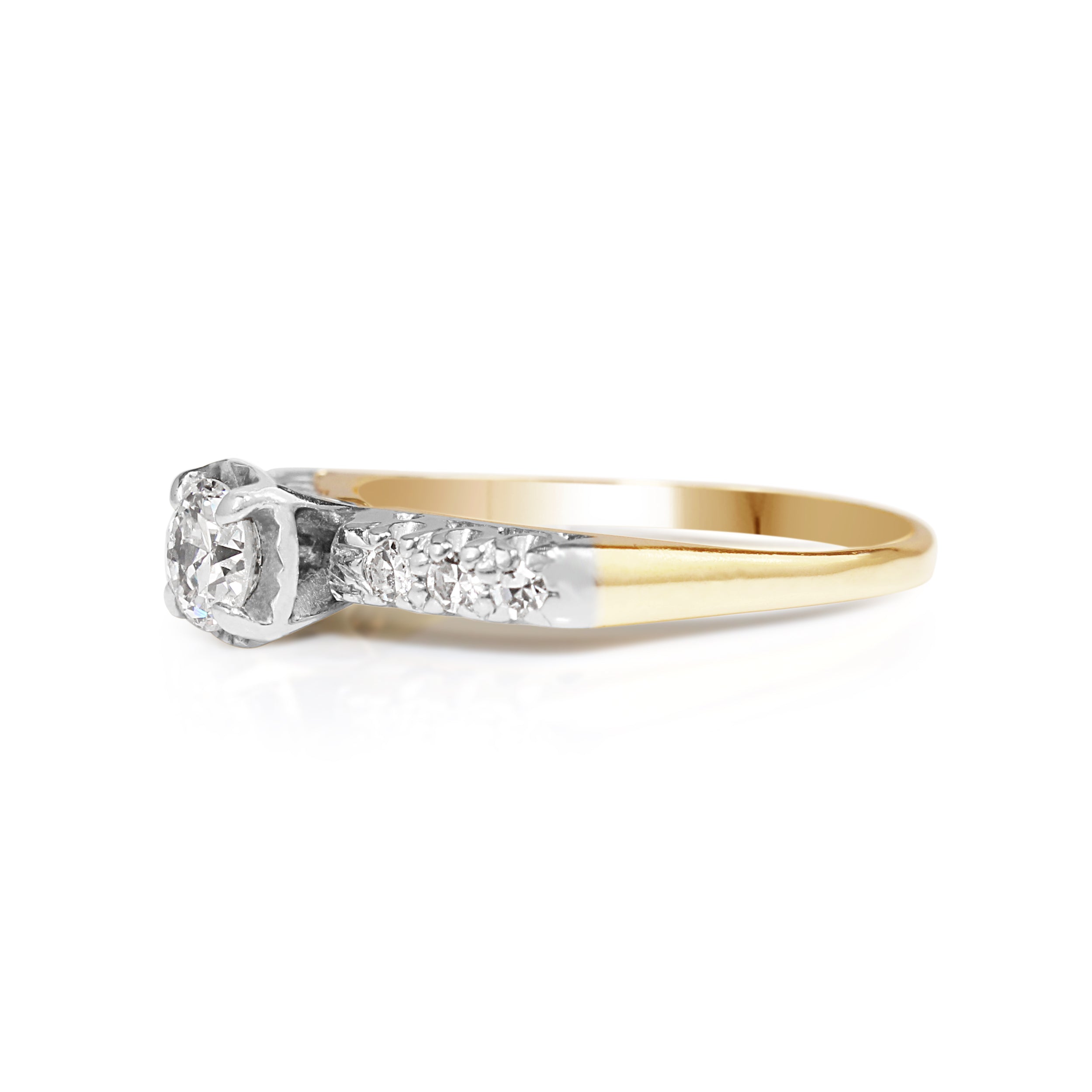 14ct Yellow & White Gold Vintage Solitaire Diamond Ring