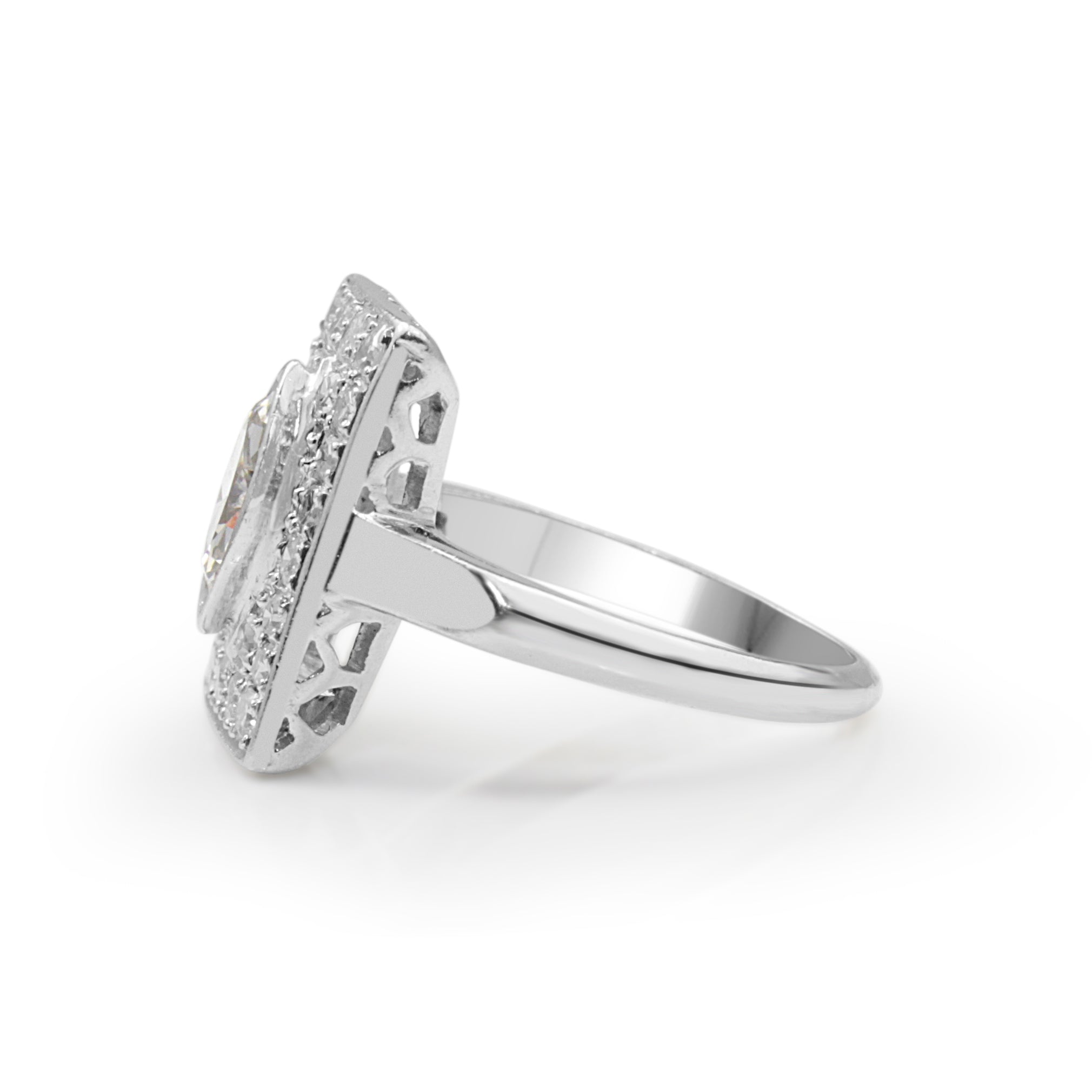 Platinum Art Deco Marquise Rectangle Diamond Ring