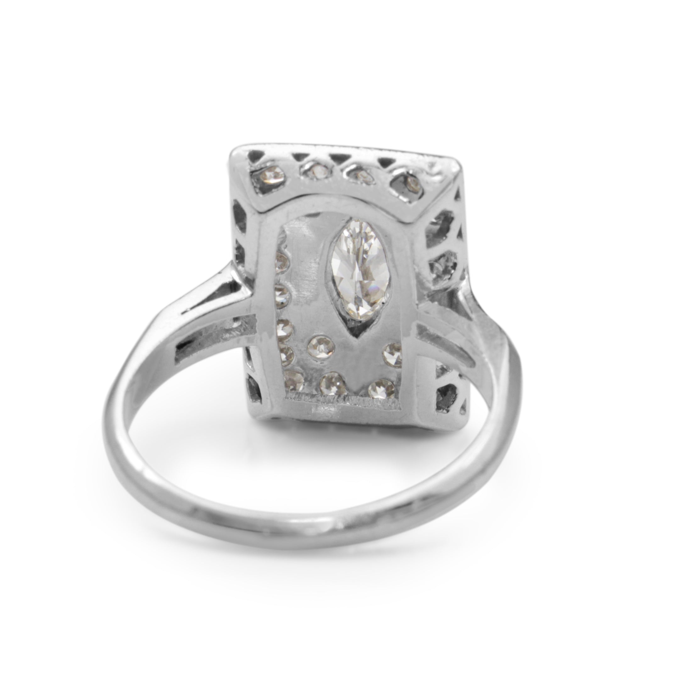 Platinum Art Deco Marquise Rectangle Diamond Ring