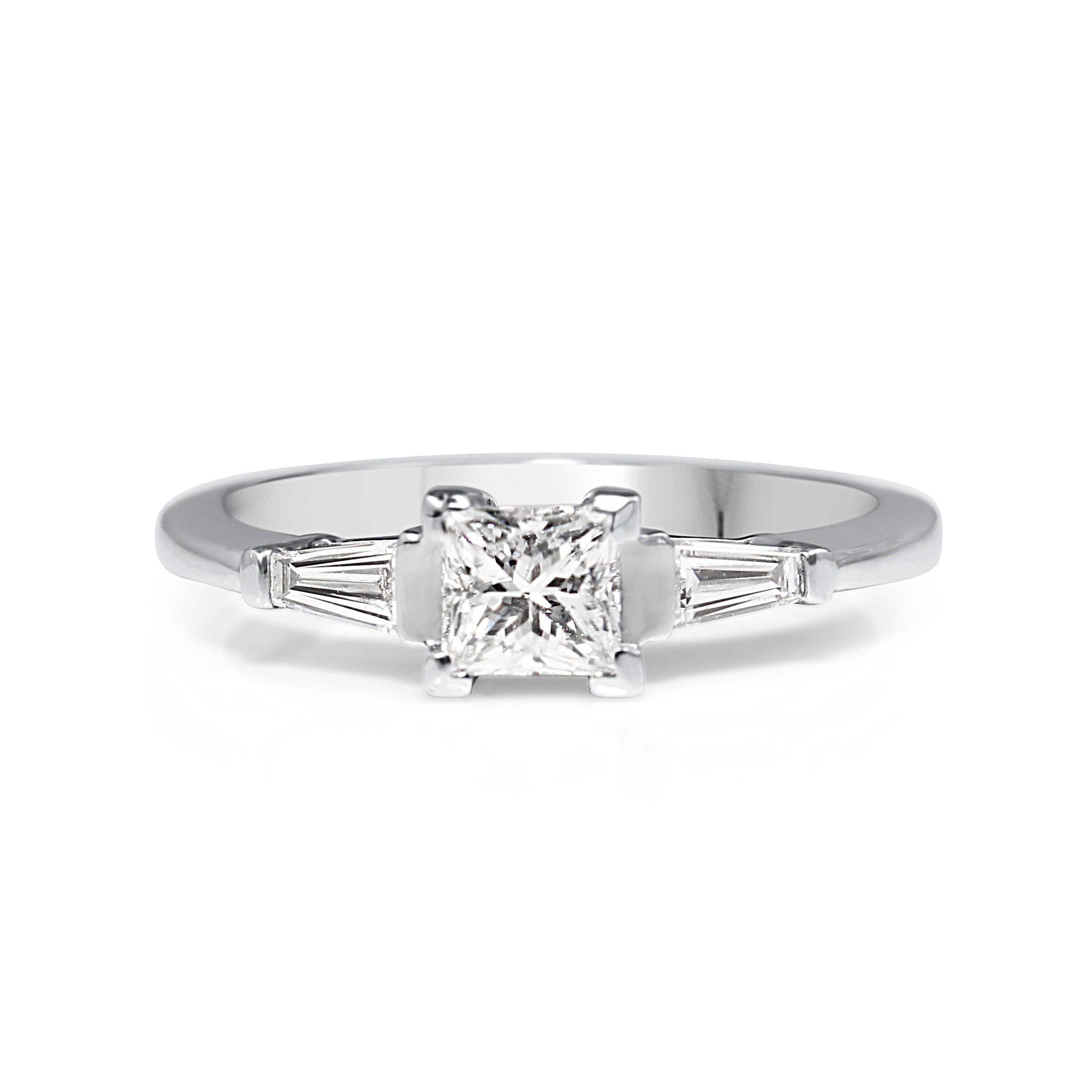 18ct white gold princess and baguette diamond engagement ring - premium Australian diamond ring