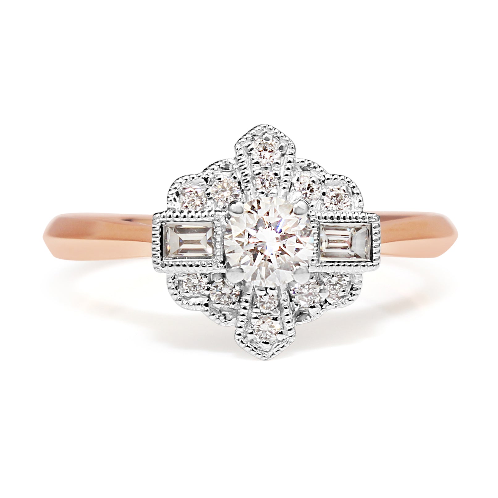 Art Deco diamond ring in 18ct rose and white gold Melbourne jeweller