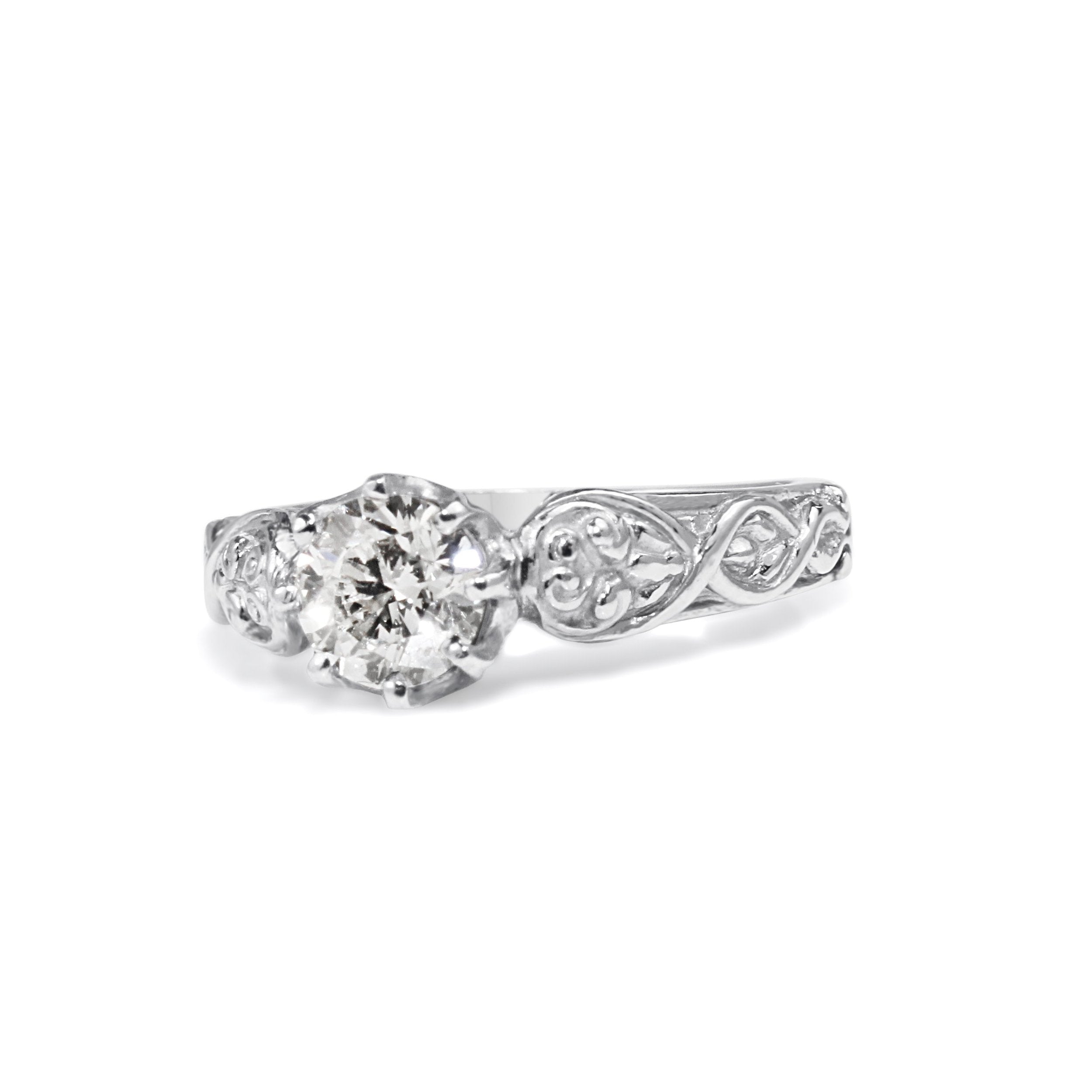 Engraved platinum diamond solitaire engagement ring Australia
