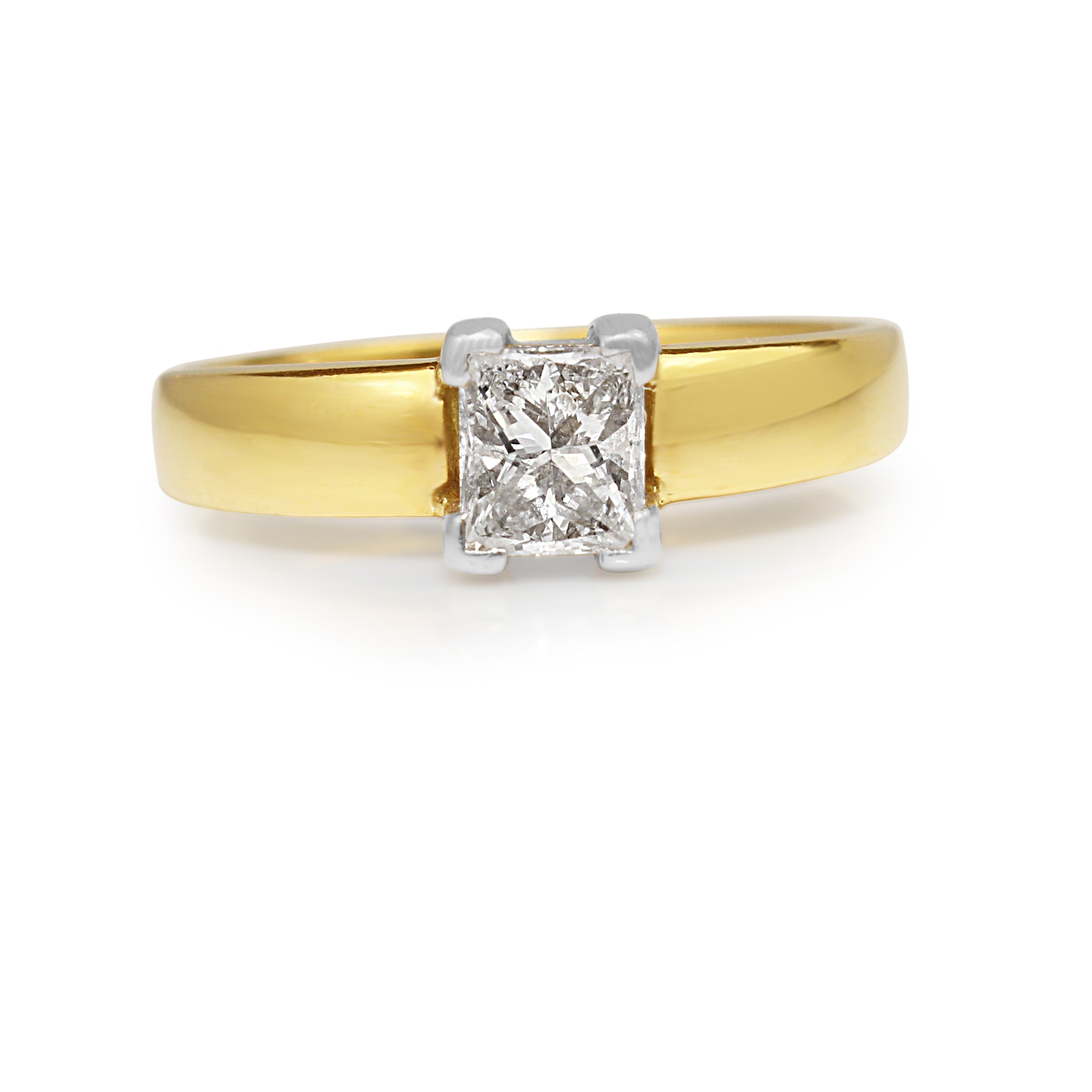 18ct yellow and white gold princess cut diamond solitaire engagement ring