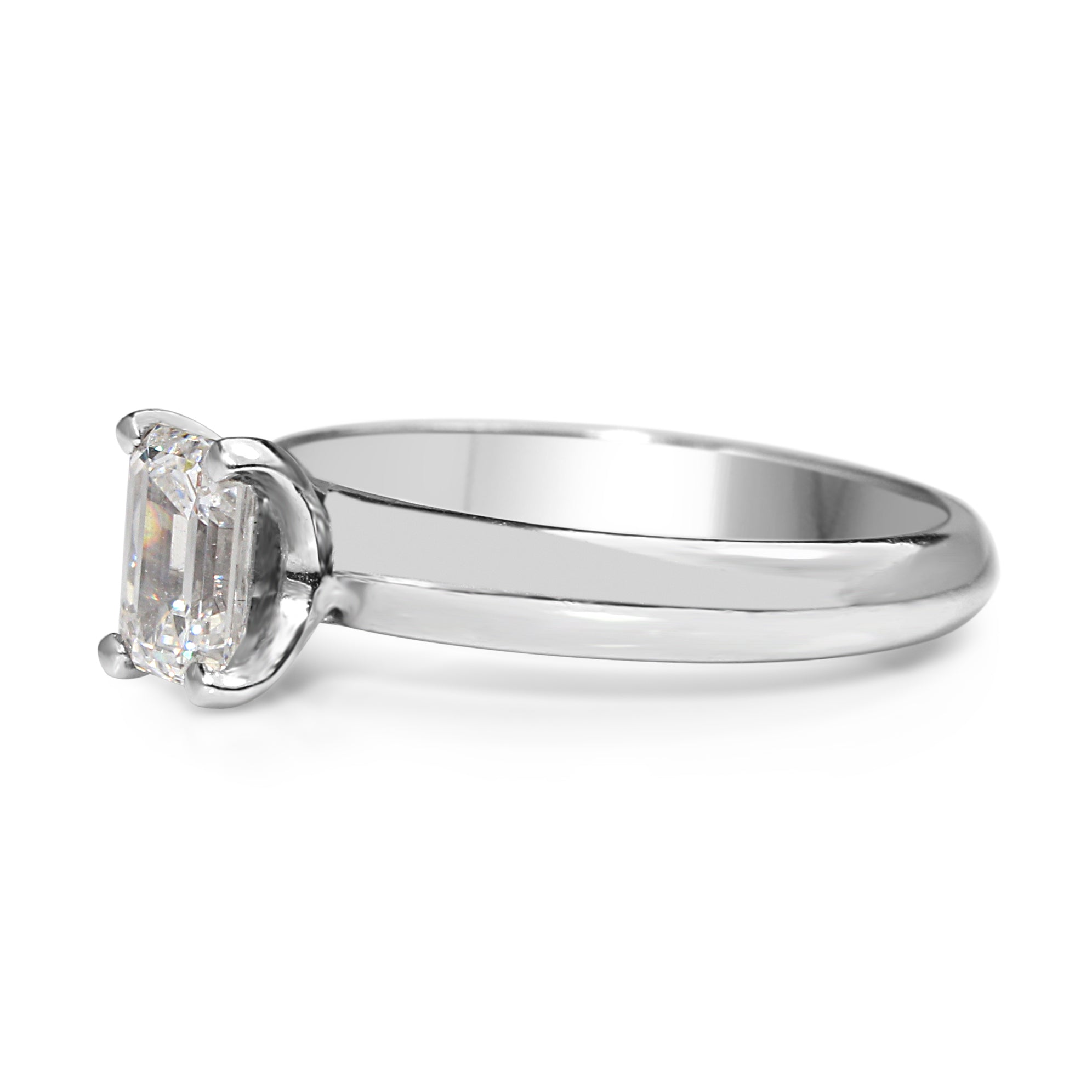 18ct White Gold Emerald Cut Diamond Solitaire Ring