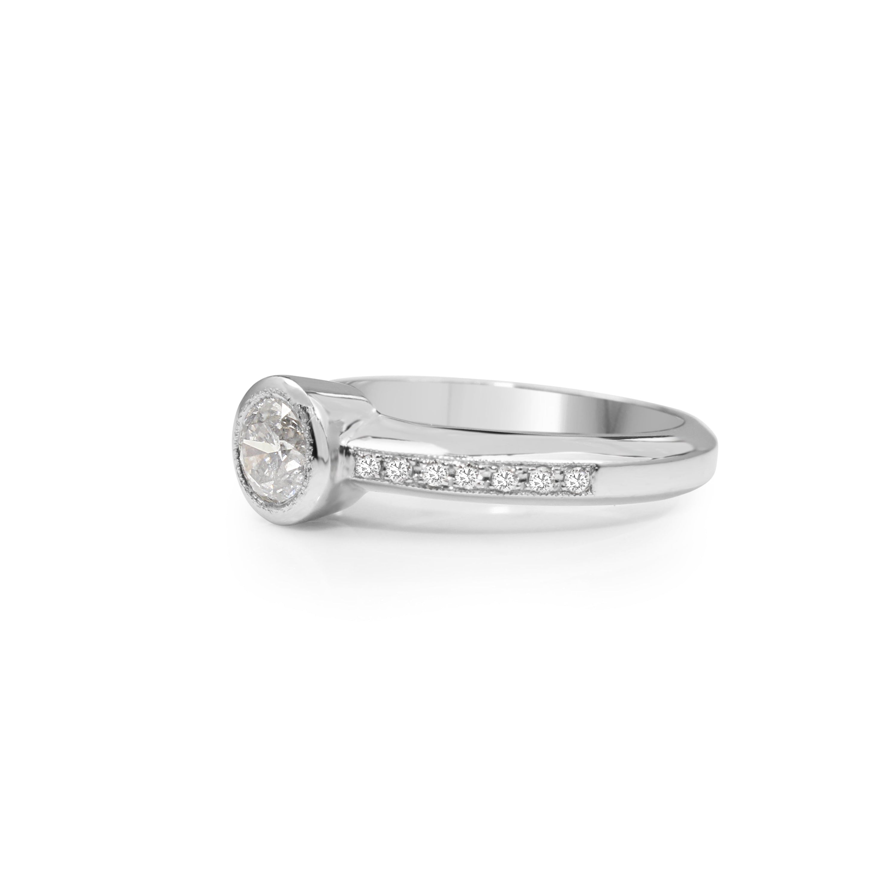 close up bezel diamond engagement ring white gold Australia jewellery
